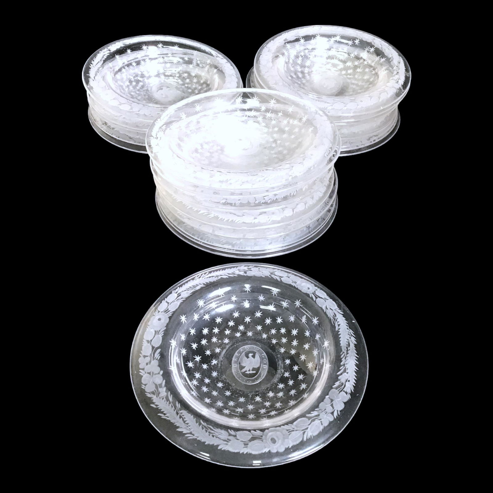 Antique Lot of 22 Crystal Bowls with Irish Munro Clan Seal - Dread God (1 of 4)