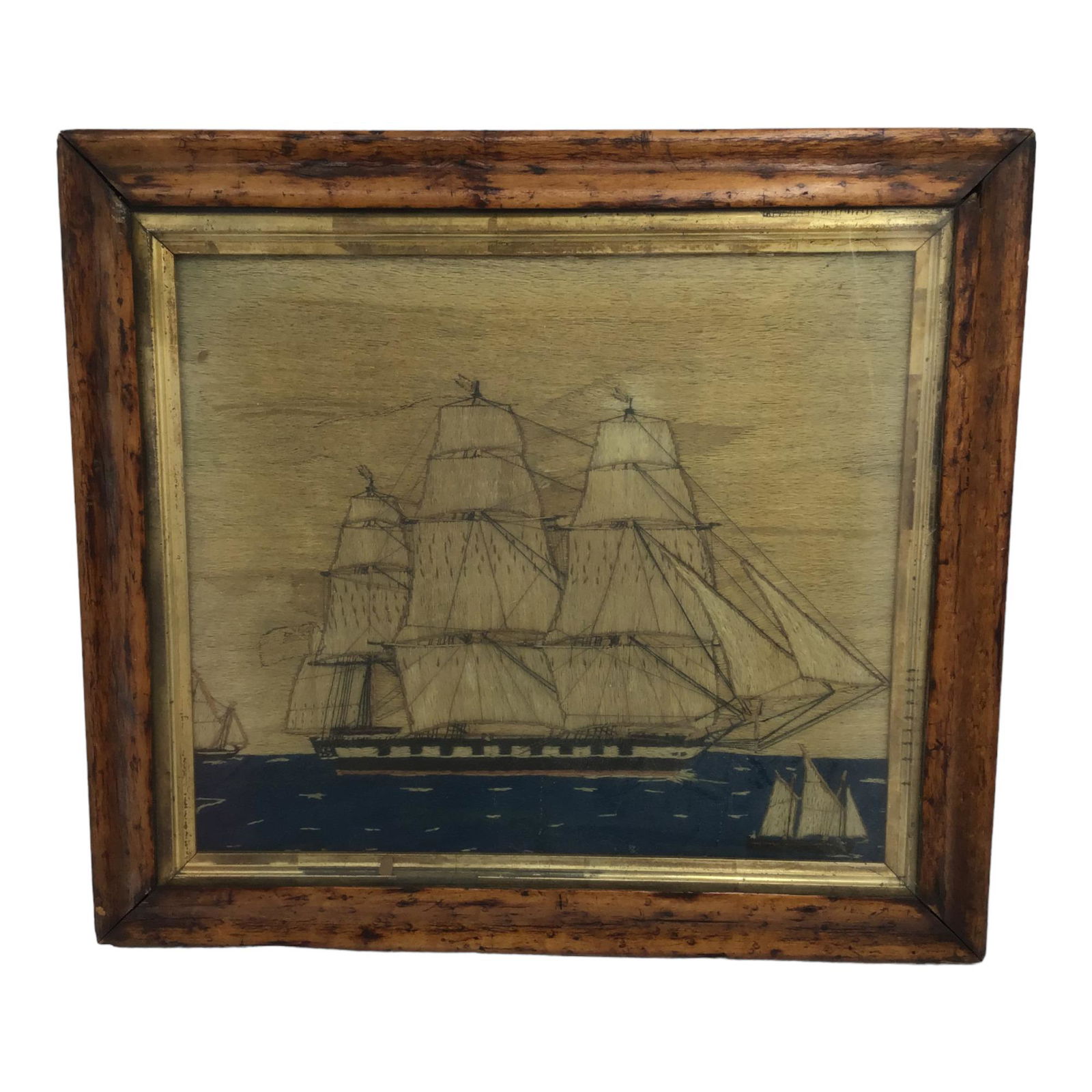 19th C. Needlework of a 3 masted Sailing Ship (1 of 5)