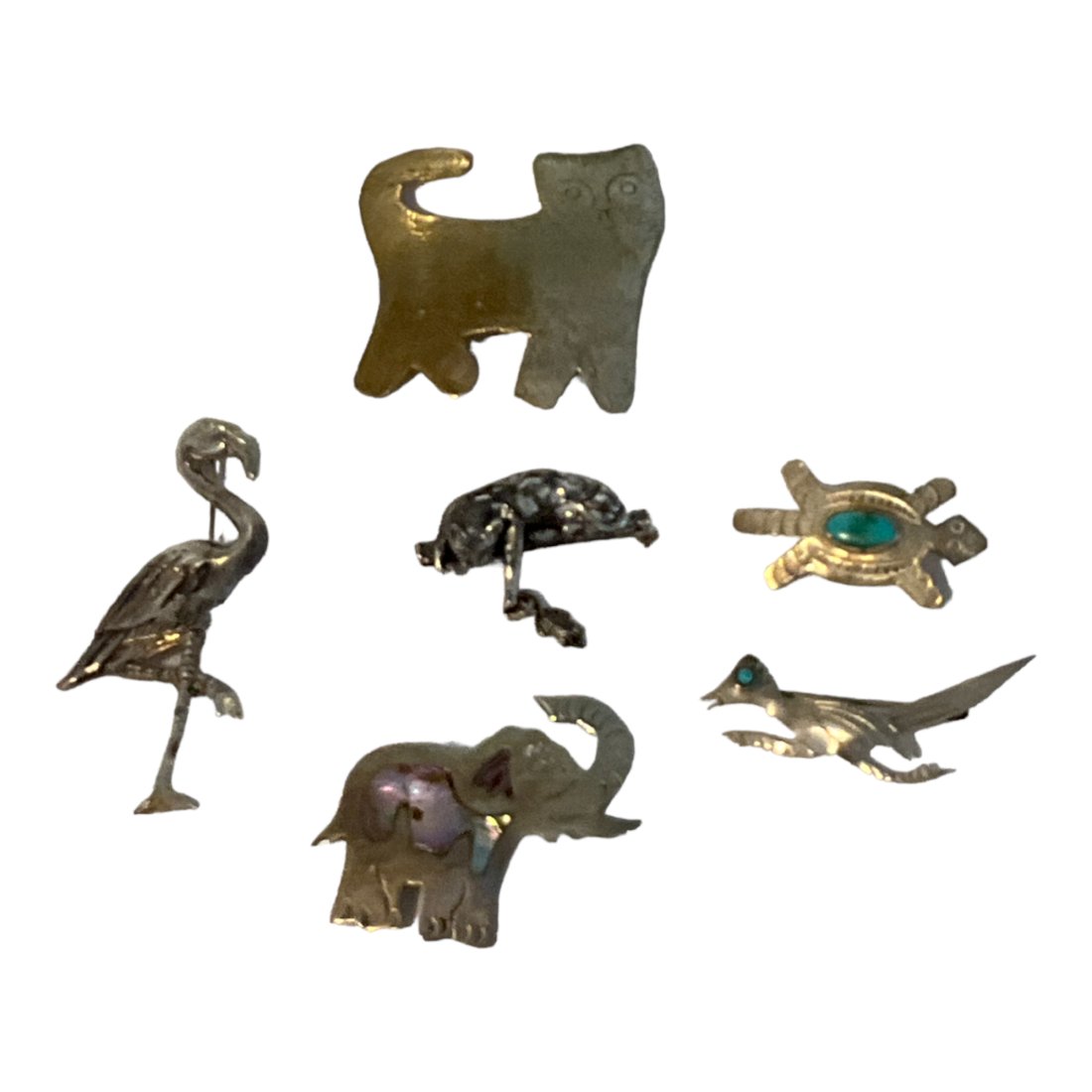 Lot of 6 Whimsical Sterling Silver Animal Brooches (1 of 2)