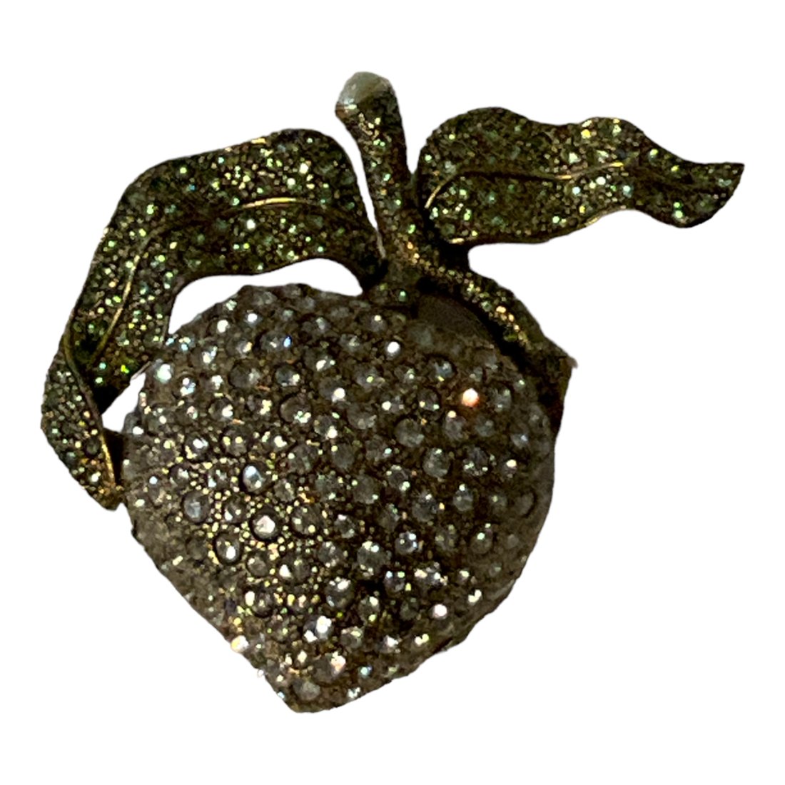 Ciner Large Fruit Shaped Rhinestone Brooch: Ciner Large Fruit Shaped Clear and green Pave Rhinestone Brooch, signed. approx. 3 x 3.25 inches wide