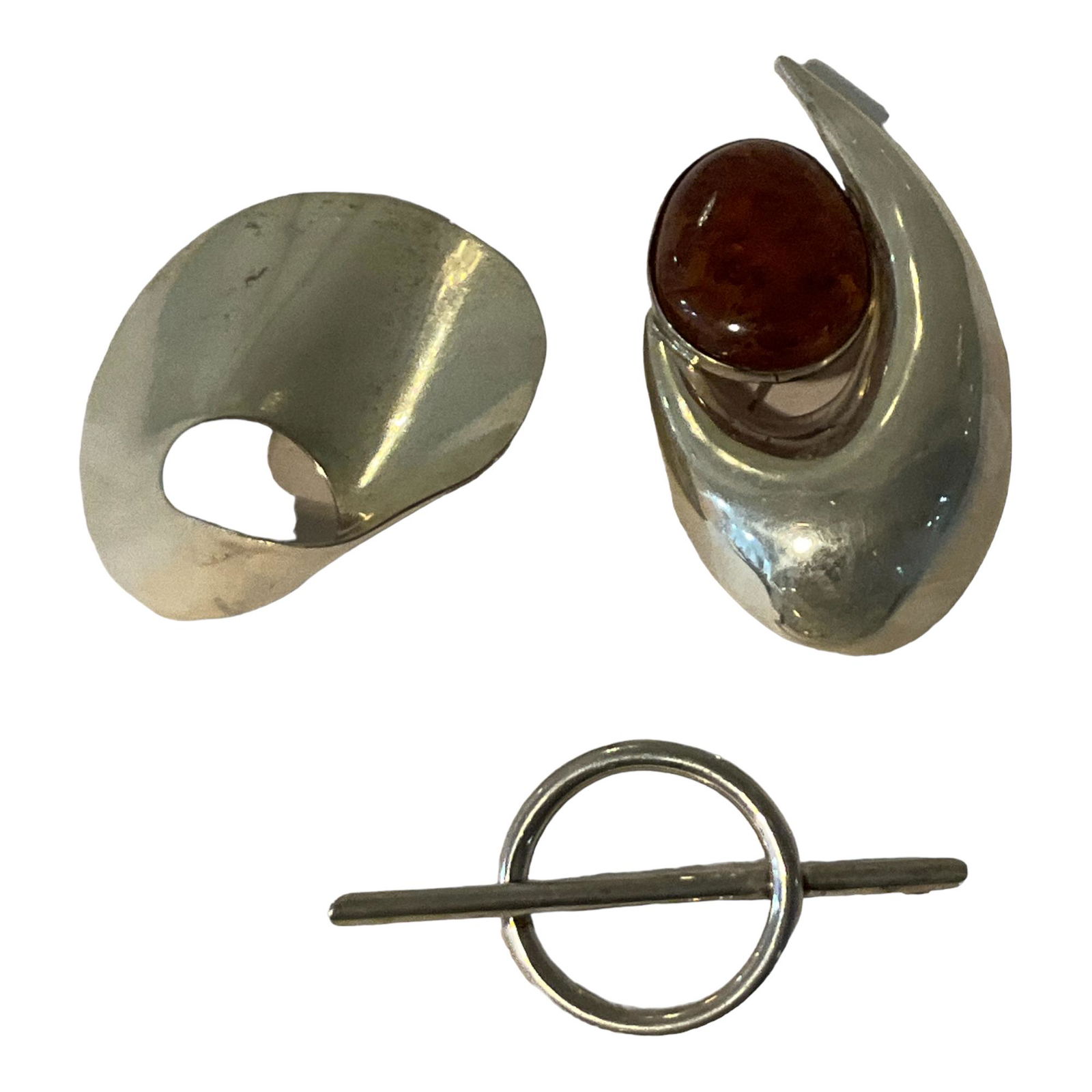 Lot of 3 Signed Sterling Silver Modernist Brooches (1 of 3)