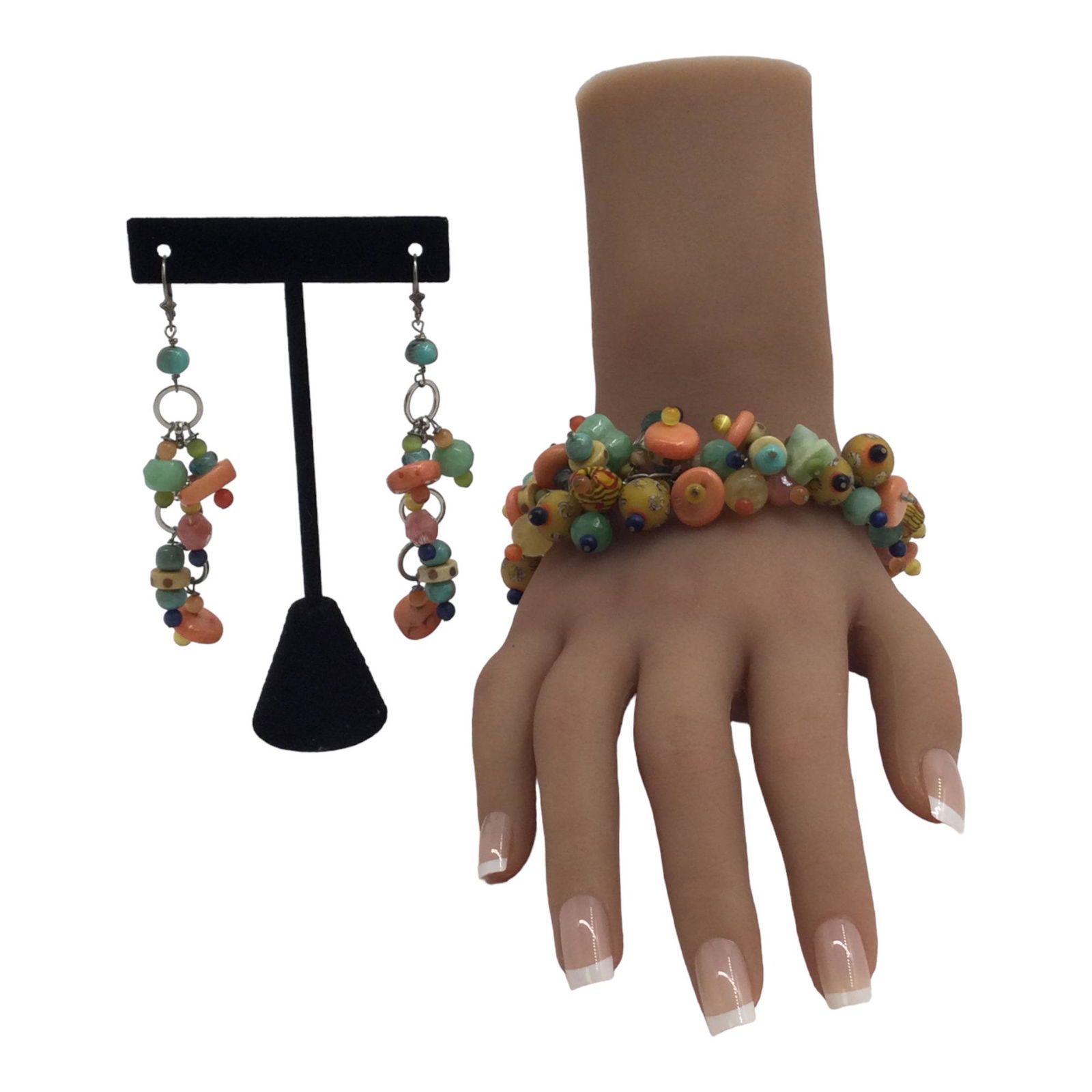 Sterling Silver 925 Bracelet and Earrings with multicolor beads (1 of 3)