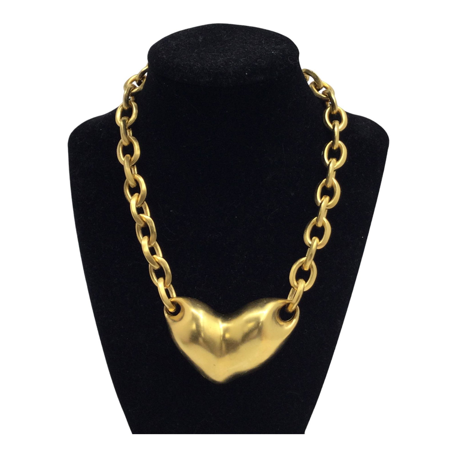 Morris Signed Gold Tone Heart Shaped Center Choker: Morris Signed Gold Tone Links and Heart Shaped Center Choker, approx. 17 inches long.
