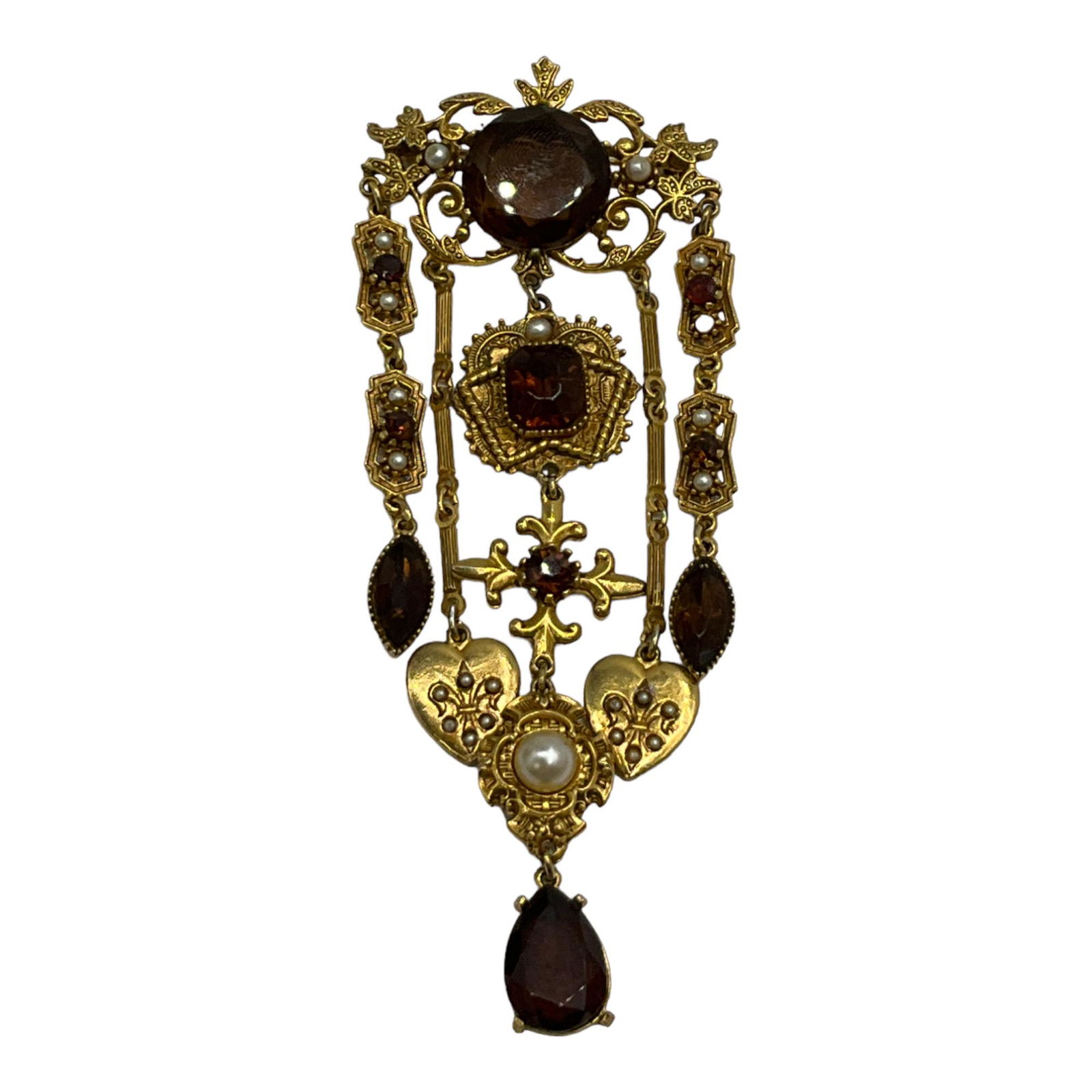 Vintage Fabolous Coro Gold Tone Rhinestone Seed Pearl Brooch (1 of 3)