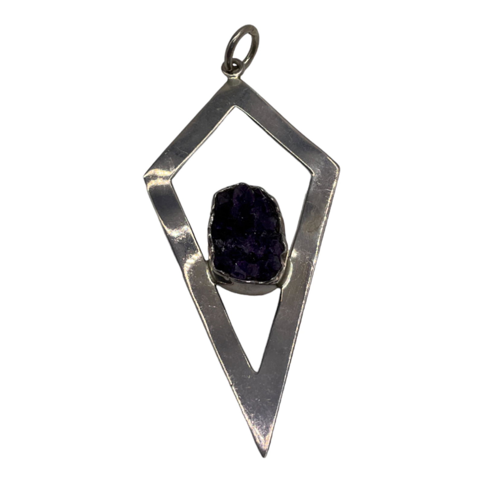 Vintage Charles Albert 925 Sterling Silver Raw Amethyst Pendant: Vintage Charles Albert 925 Sterling Silver Raw Amethyst Pendant, Signed - 3 x 1 inch.