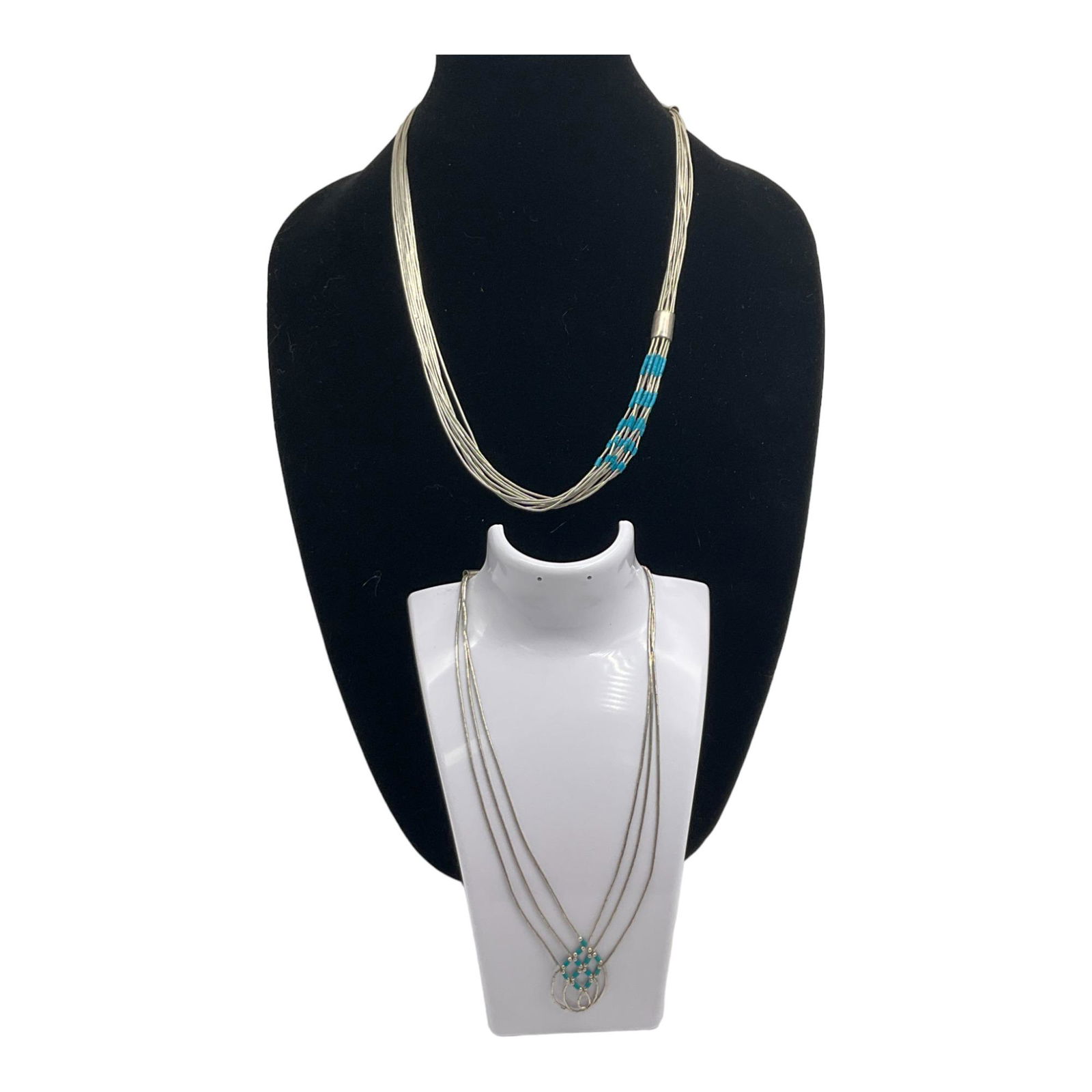 Lot of 2 Sterling Silver and Turquoise Necklaces Signed (1 of 7)