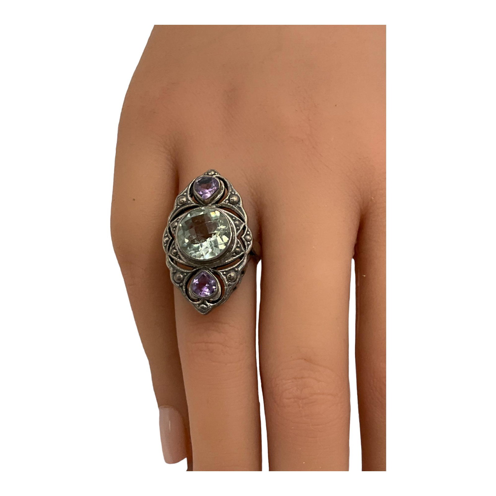 Nicky Butler Sterling Silver, Amethyst and Peridot Stone Ring Size 7: Nicky Butler Sterling Silver 925, Amethyst and Peridot Stone Ring Size 7