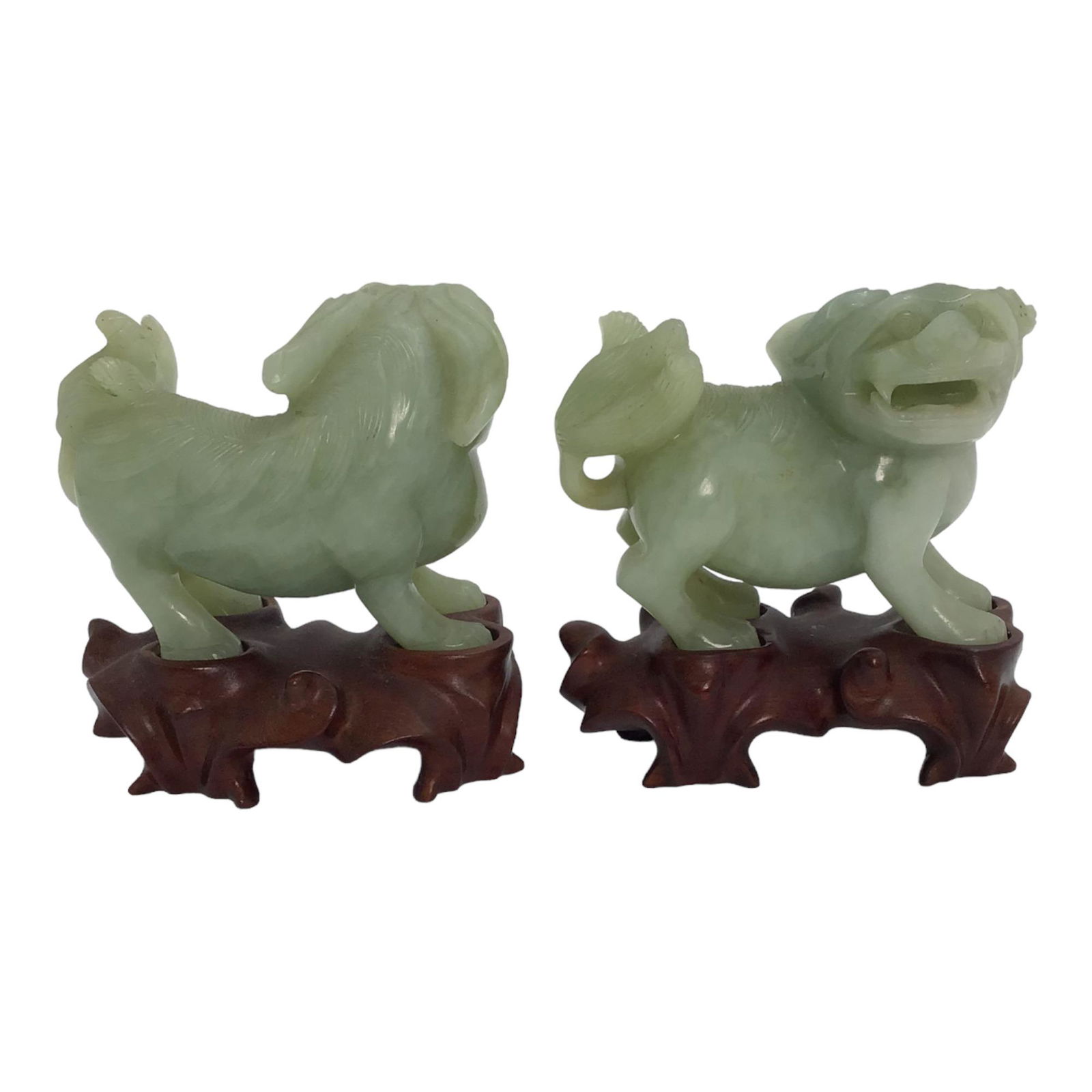Pair of Hand Carved Jade Foo Lions / Foo Dogs (1 of 8)