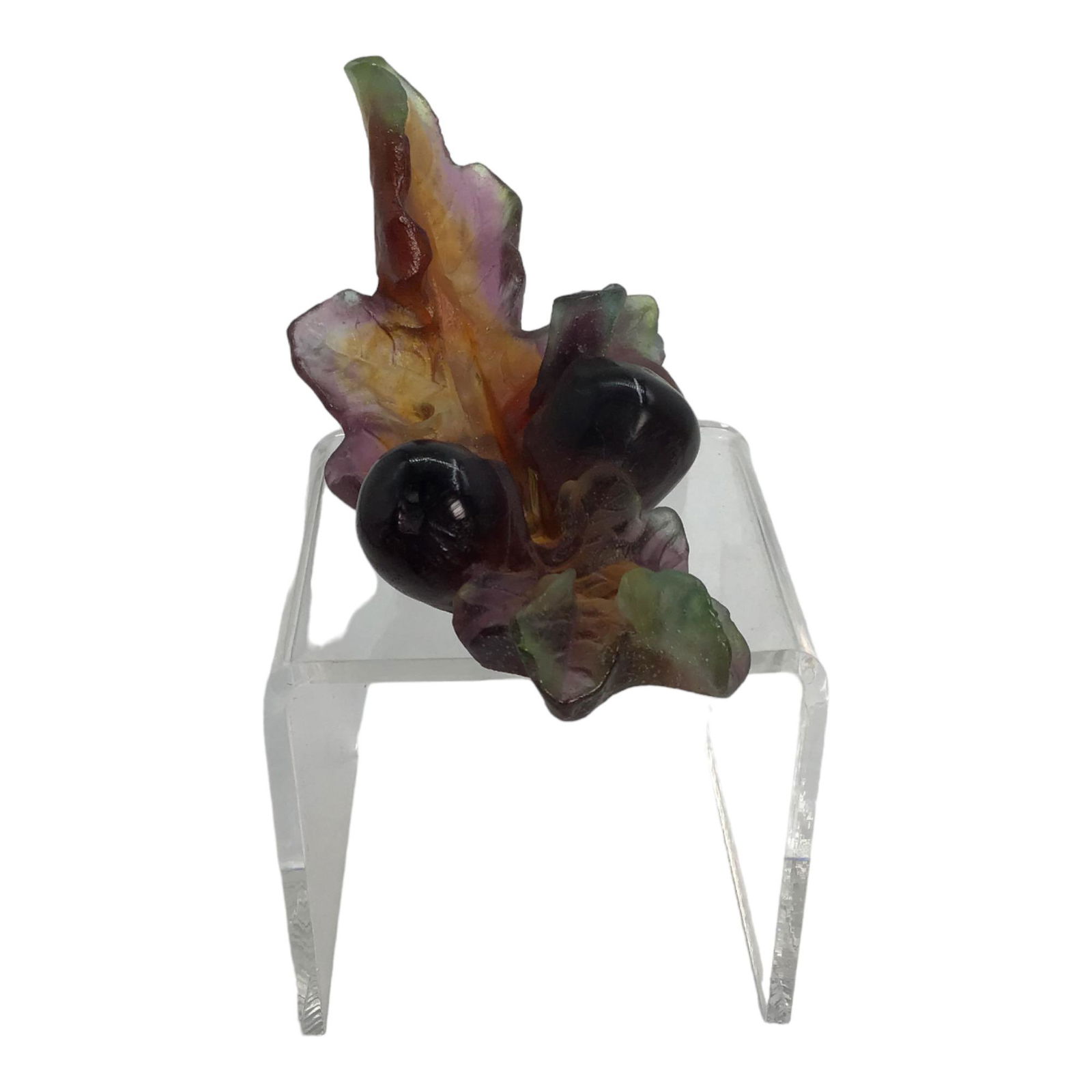 DAUM France Pate De Verre Crystal Grape Leaf Signed (1 of 7)