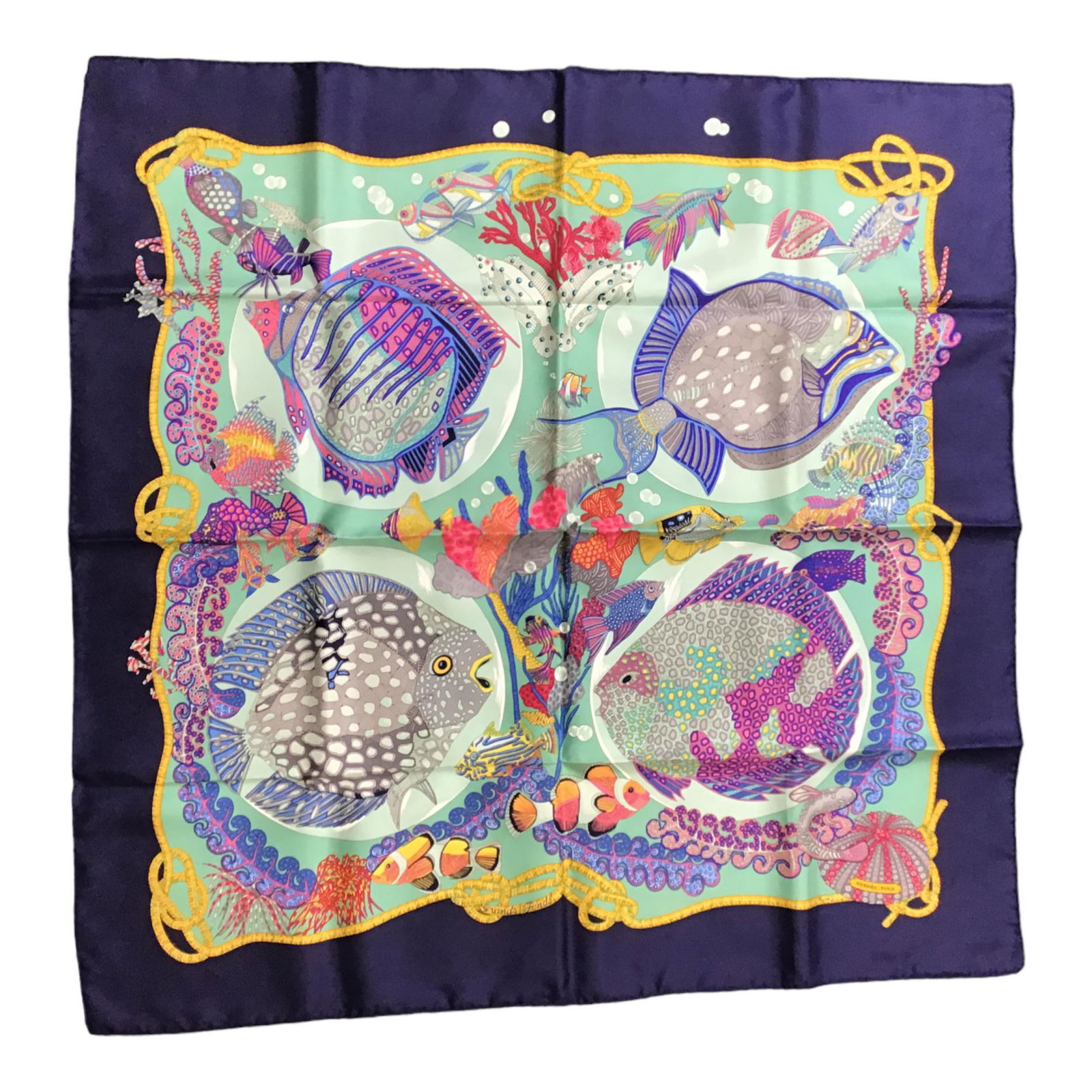 Hermes Silk Scarf Carre 90 Grands Fonds Deep Sea Fish (1 of 12)