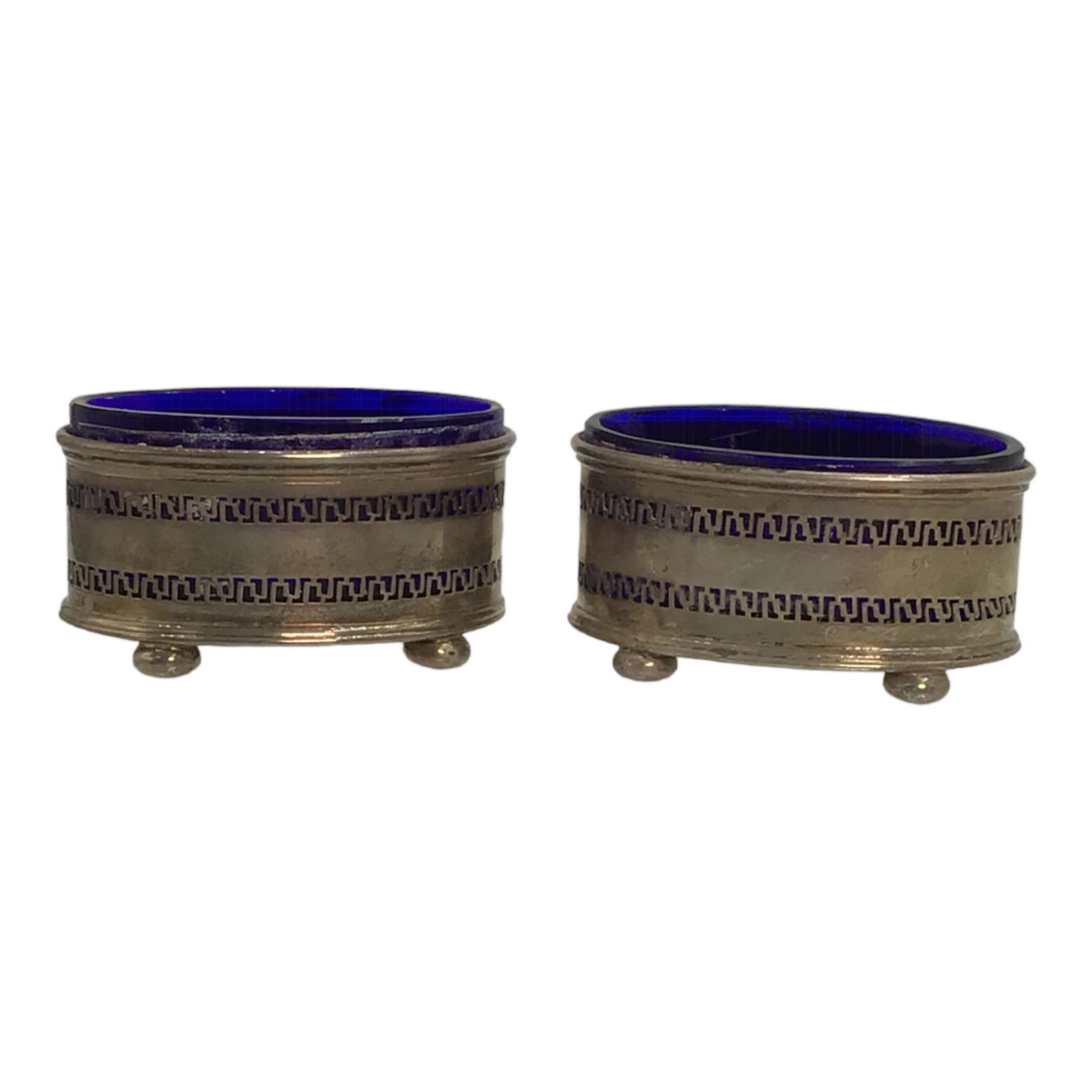 Pair Sterling Silver and Cobalt Blue Glass Salt Cellars (1 of 8)