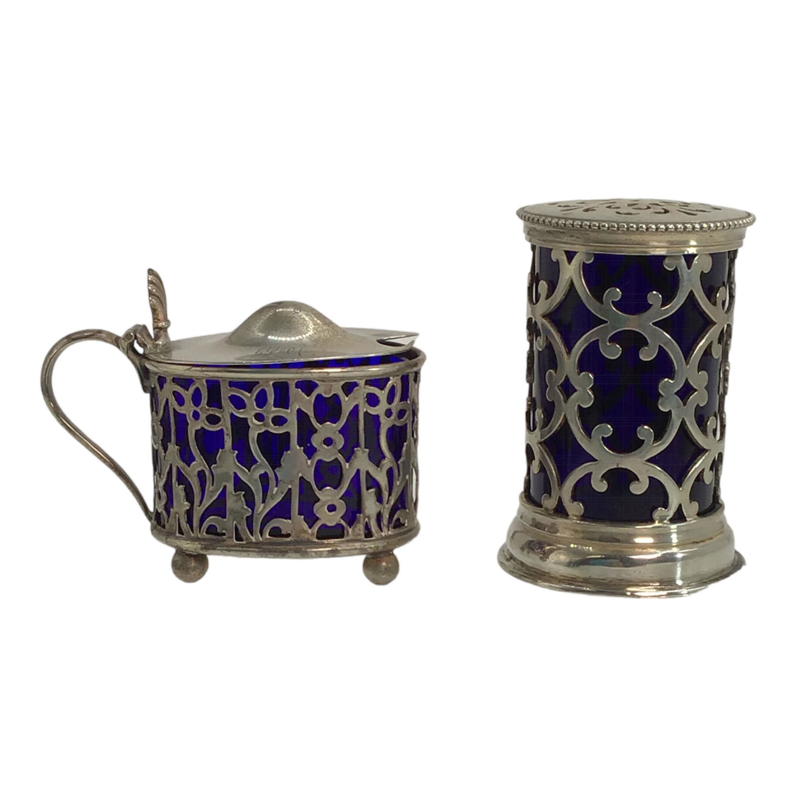 Pair Sterling Silver and Cobalt Blue Glass Salt Cellars (1 of 9)