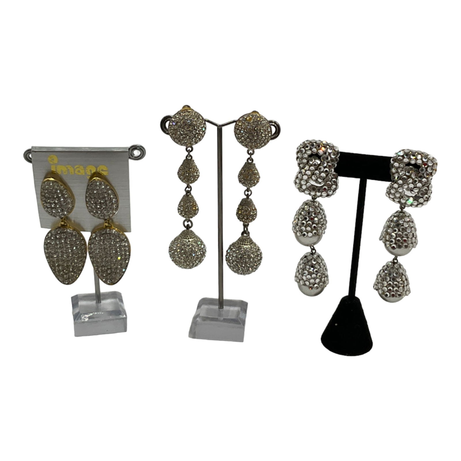 Vintage Runway Rhinestone Clip on Earring Lot of 3 Pairs (1 of 2)