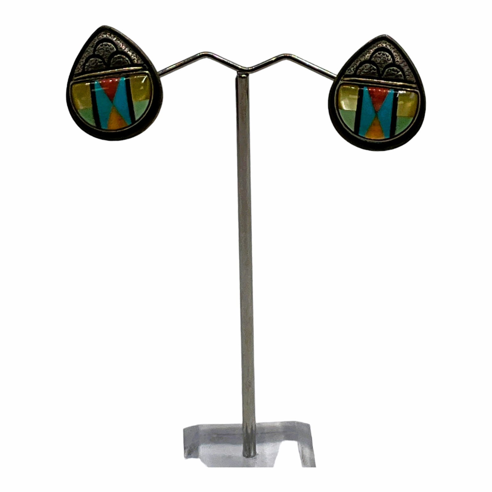 Designer Grossbardt Signed 18K and 925 Gemstone Inlaid Earrings (1 of 3)