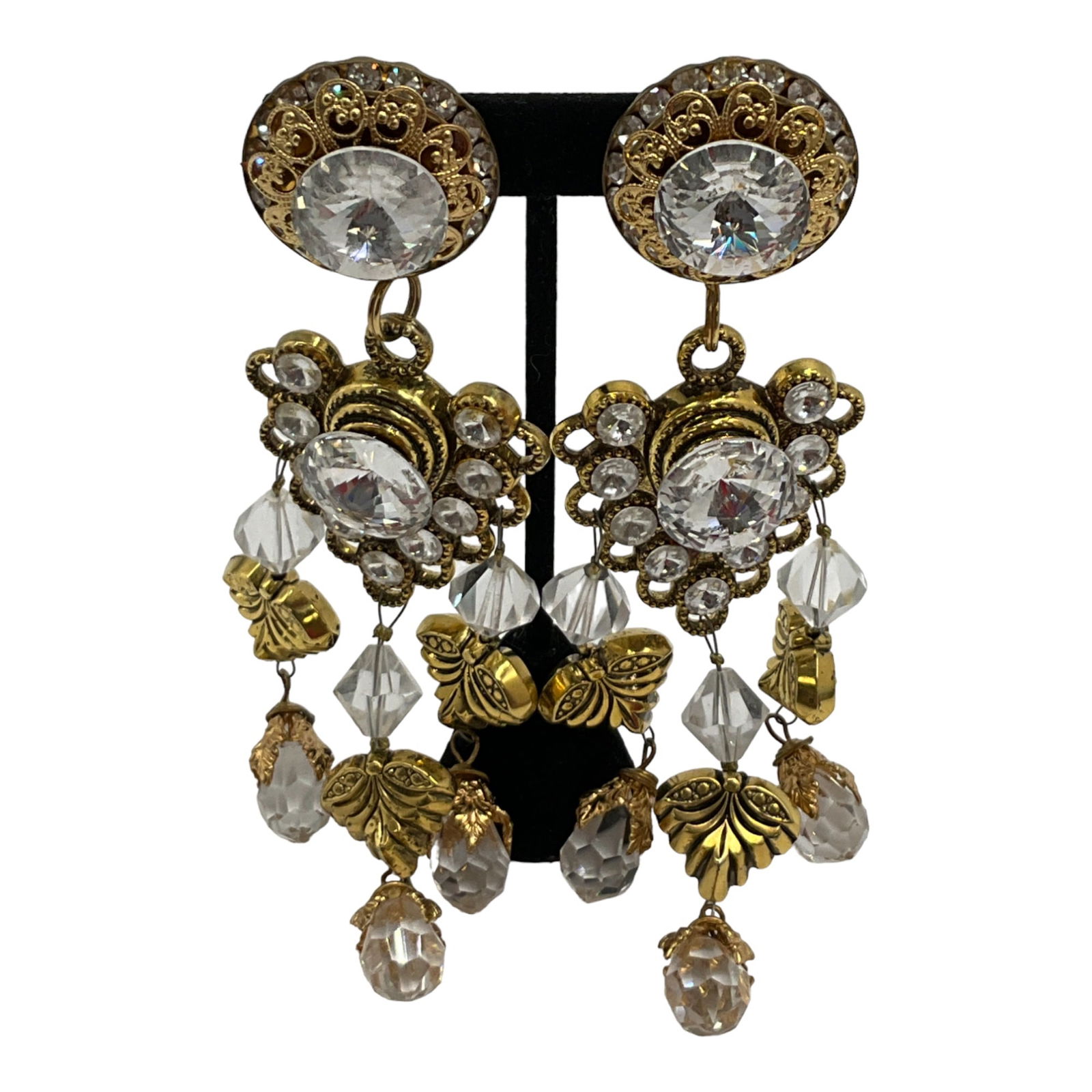 Vintage Long Drop Dangle Runway Clip On Earrings (1 of 3)