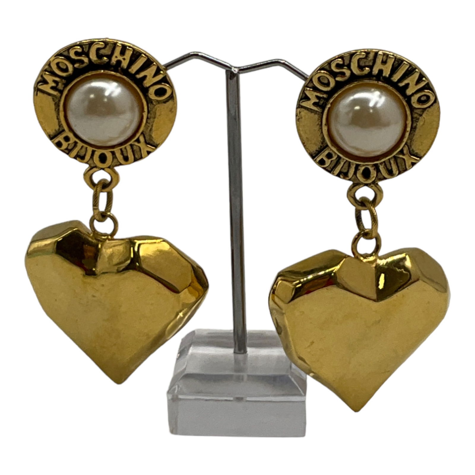 Golden Moschino Bijoux Clip on Earrings with Drop Dangle Heart (1 of 3)