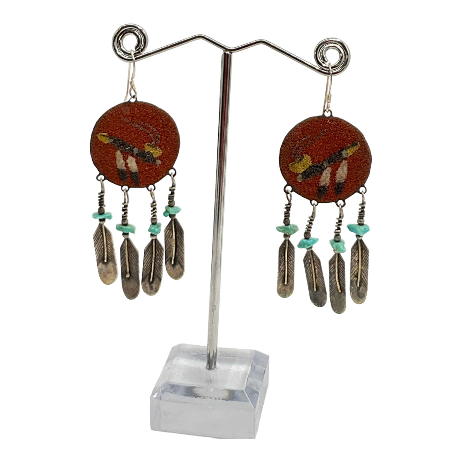 Vintage Southwestern Signed Sterling Silver Drop Dangle Earrings (1 of 2)