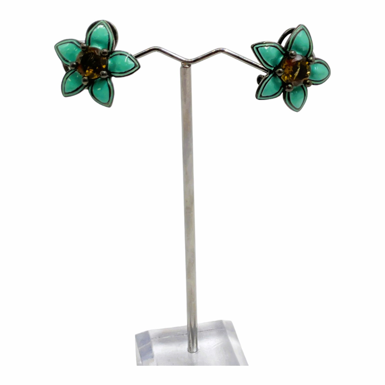 Matthew Campbell Laurenza Sterling Silver and Enamel Flower Shaped Earrings (1 of 3)