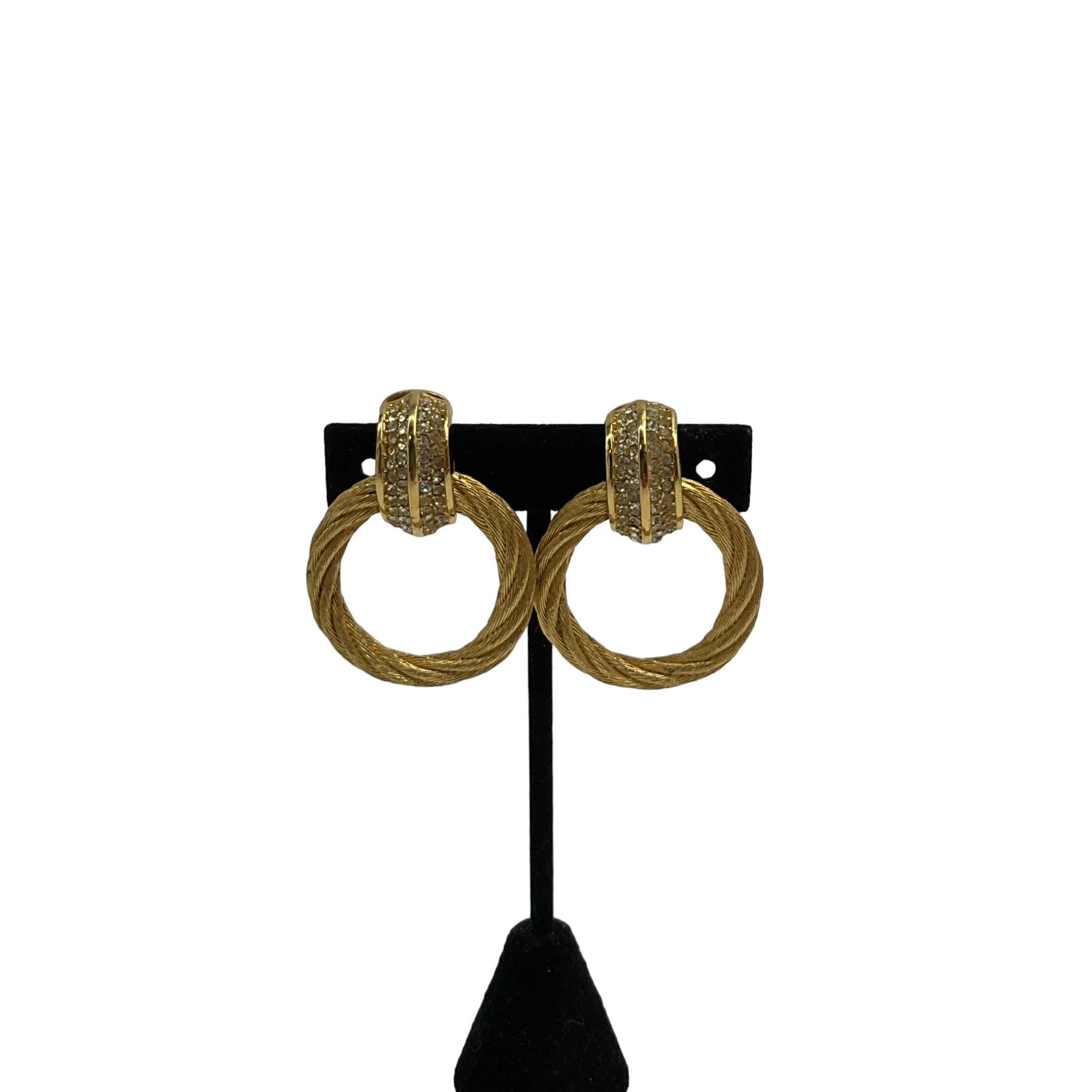 Vintage Christian Dior Gold Tone and Rhinestone Clip on Earrings (1 of 3)