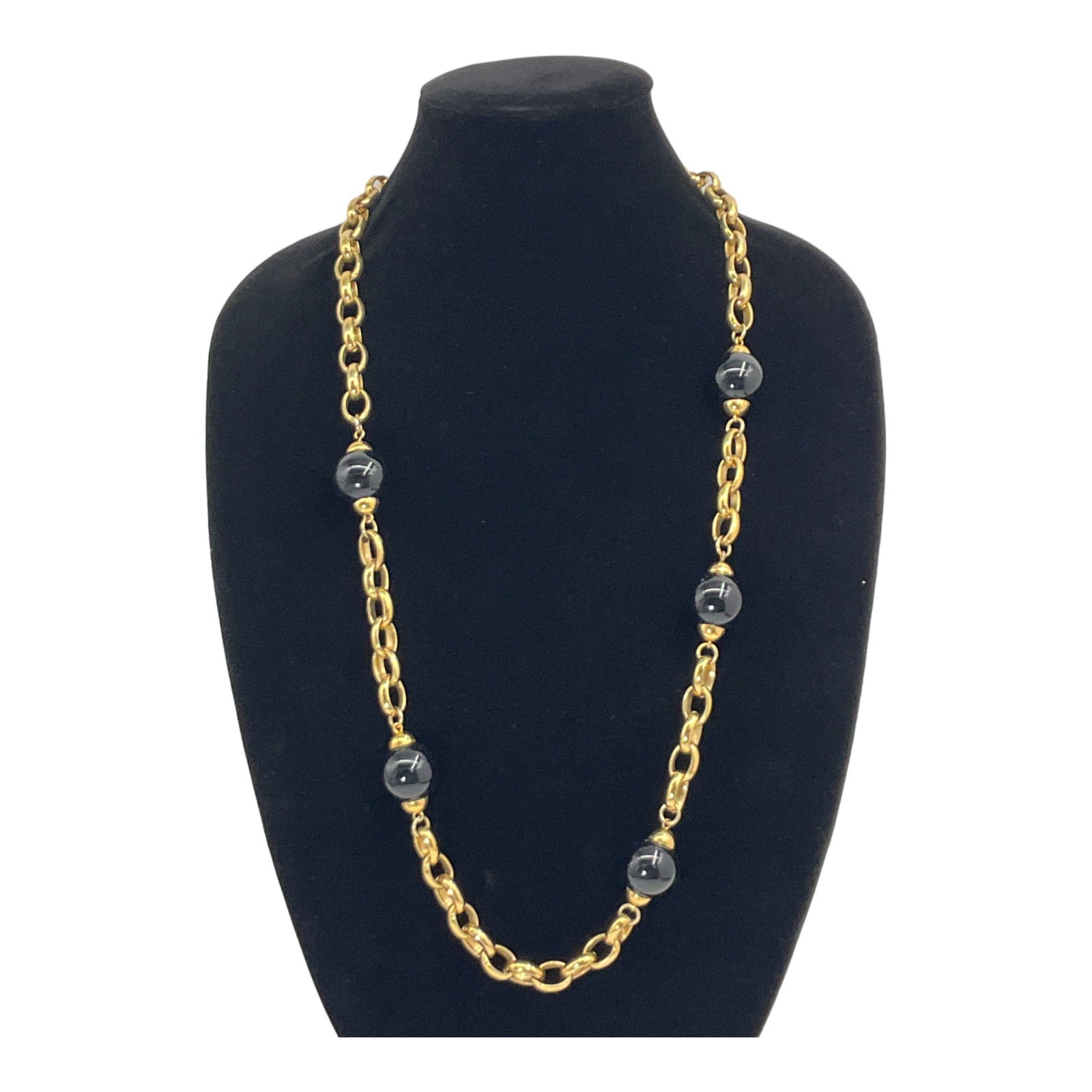 Vintage Givenchy Signed Belt with Chunky Black Beads 34.5: Vintage Givenchy Belt with Black Chunky Beads - Gold Tone. Approximate Size 34.5 inches Long