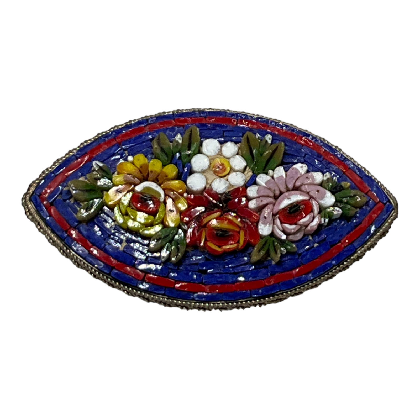 Vintage Italian Micro Mosaic Floral Brooch: Vintage Italian Micro Mosaic Floral Brooch, Approximately 2.25 wide x 1.25 inches Tall, stamped as Italy on back.