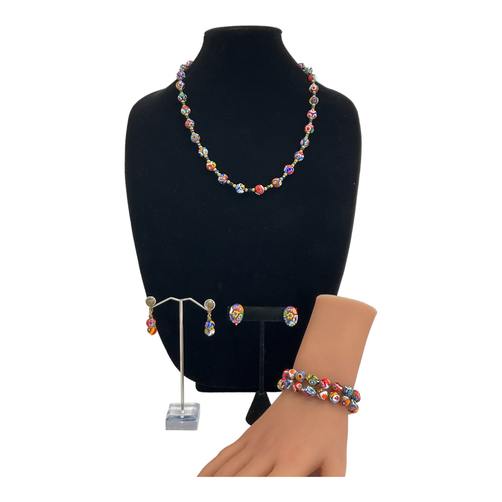 Vintage Murano Millefiori Necklace, Bracelet, and Earrings (1 of 8)