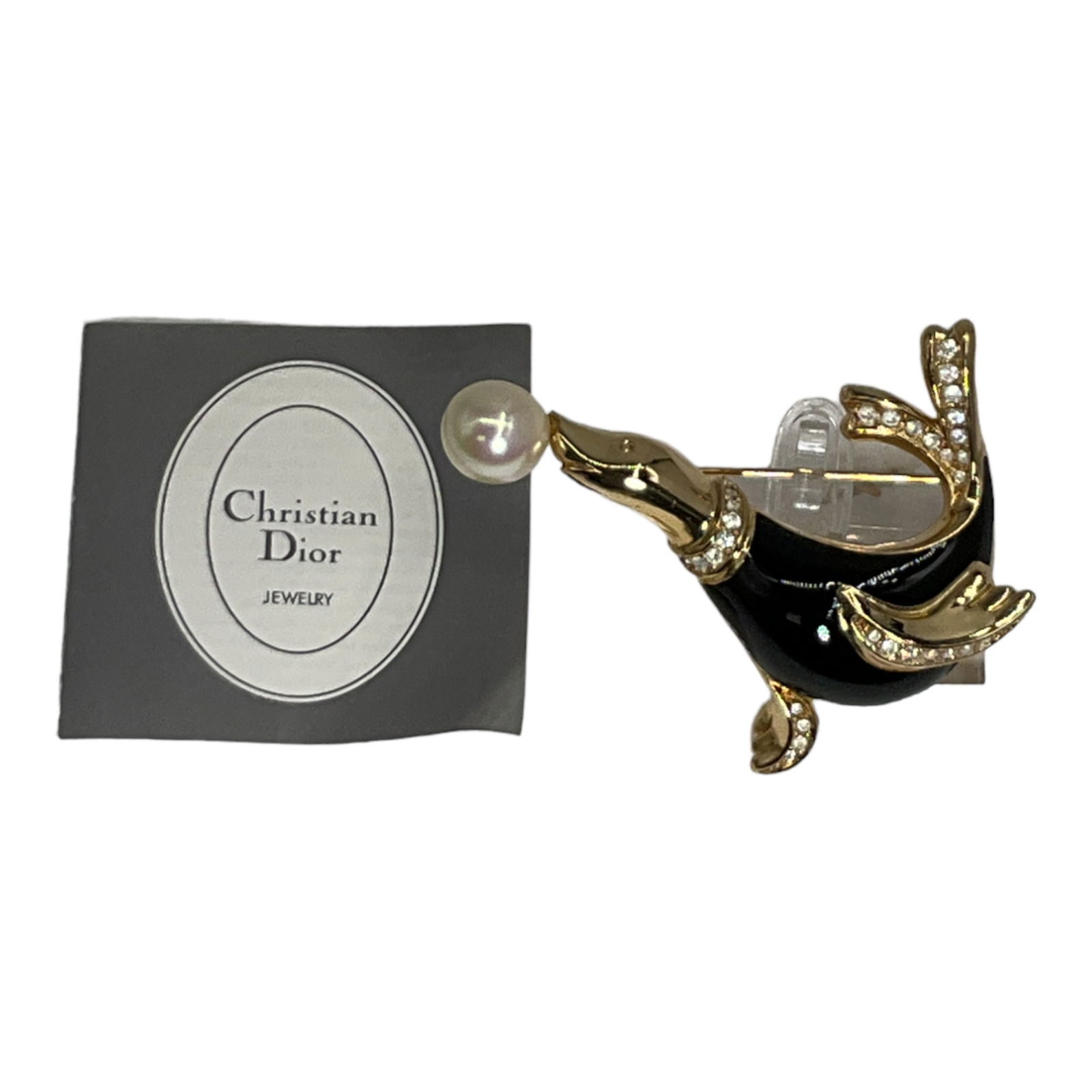Vintage Christian Dior Black Enamel Seal Brooch (1 of 4)