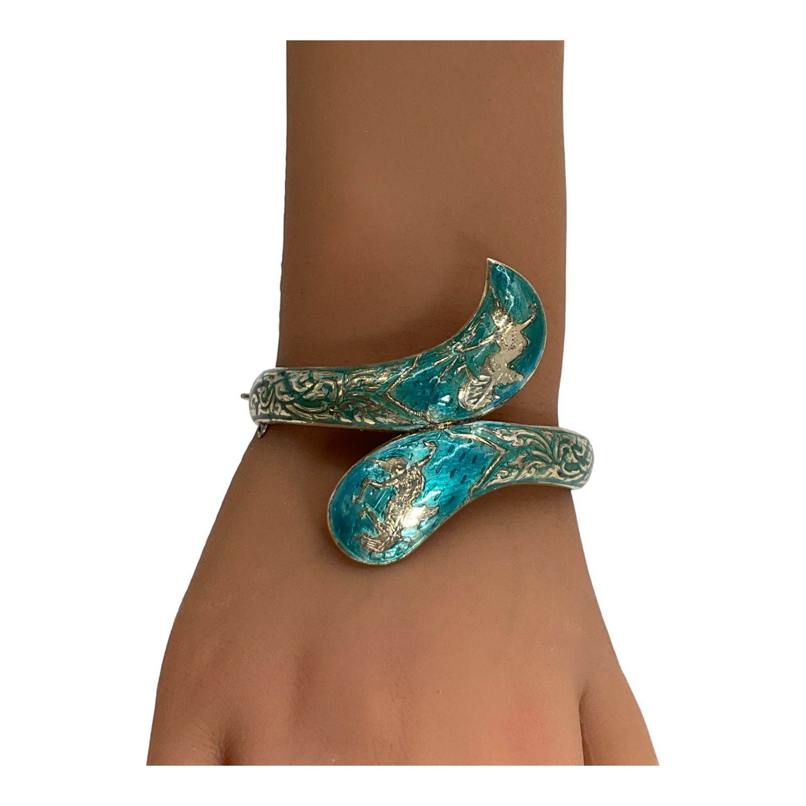 Vintage Siam Sterling Blue Niello Dancers Bangle Bracelet (1 of 4)