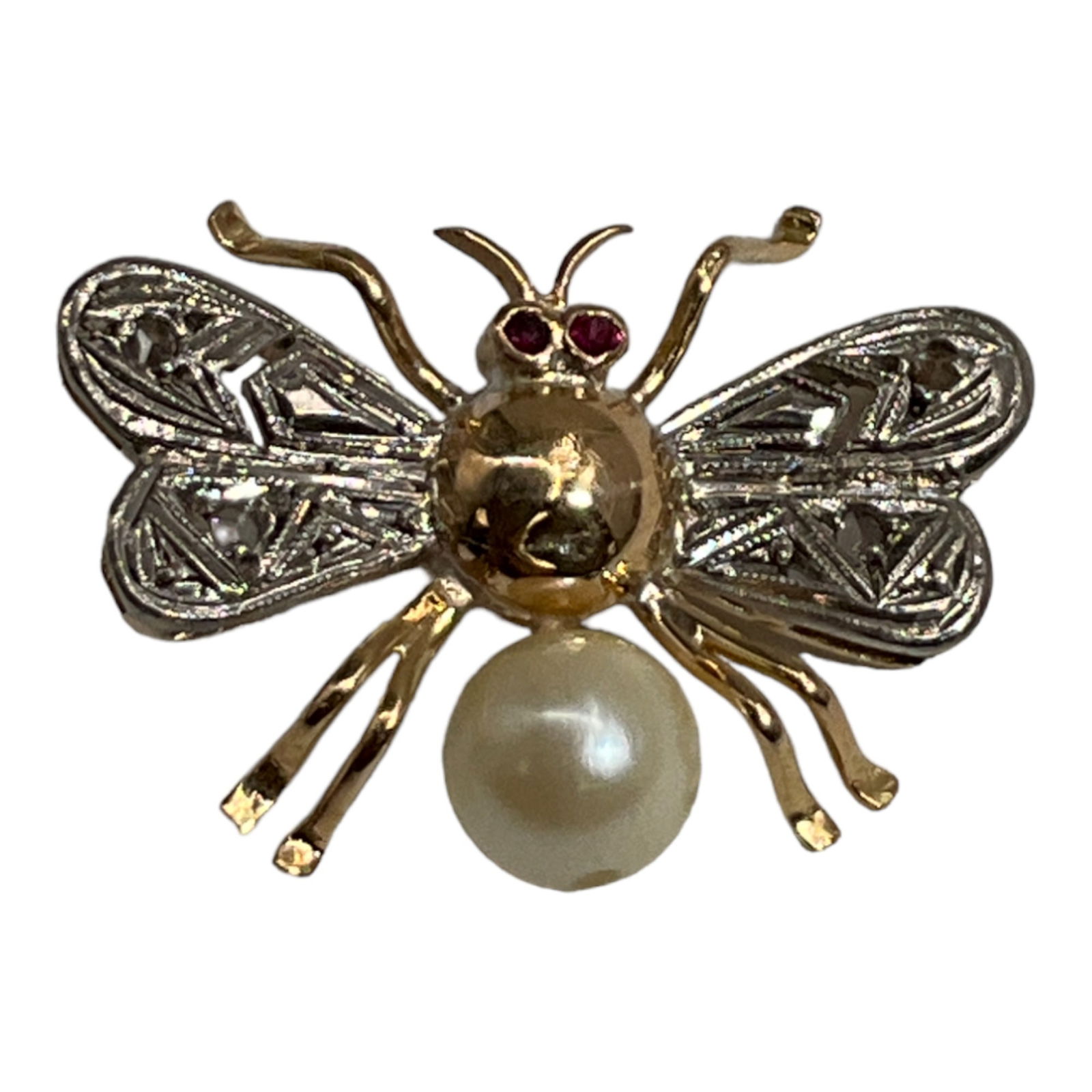 Vintage 14K Gold, Pearl, Diamond, Ruby Bee Slider Pendant (1 of 3)