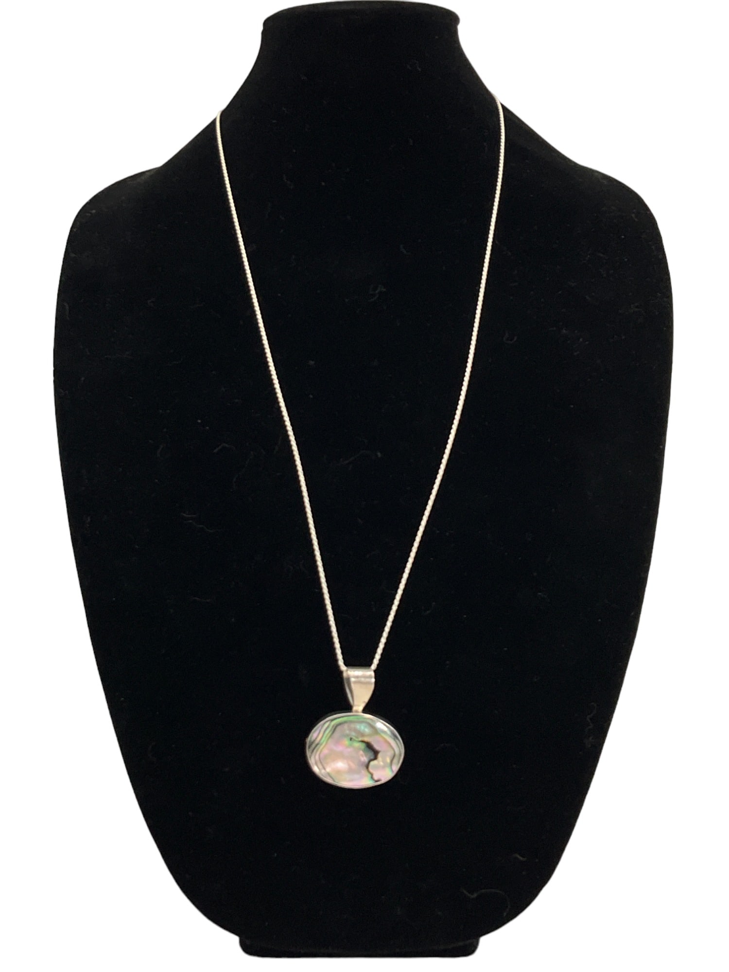 ATI Signed Sterling Silver Necklace with Abalone Pendant (1 of 5)