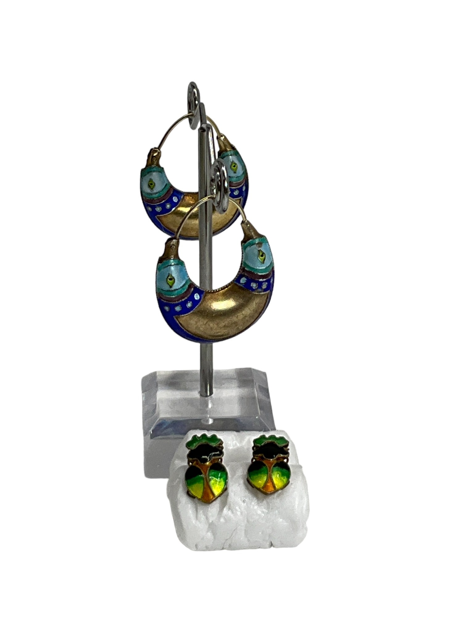 Lot of 2 pairs of Figural 925S Earrings: Lot of 2 pairs of figural Earrings - Stamped 925S. Fish Shaped Hoops are 1.25 long, bee studs are 5/8 of an inch long.