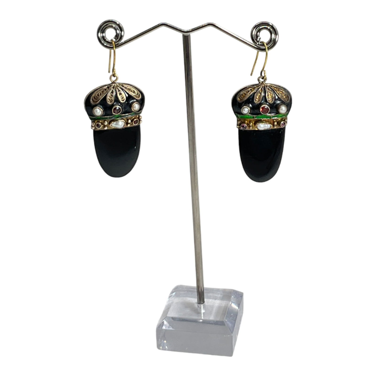 Onyx, Pearls, & Garnet Drop Dangle Earrings (1 of 3)