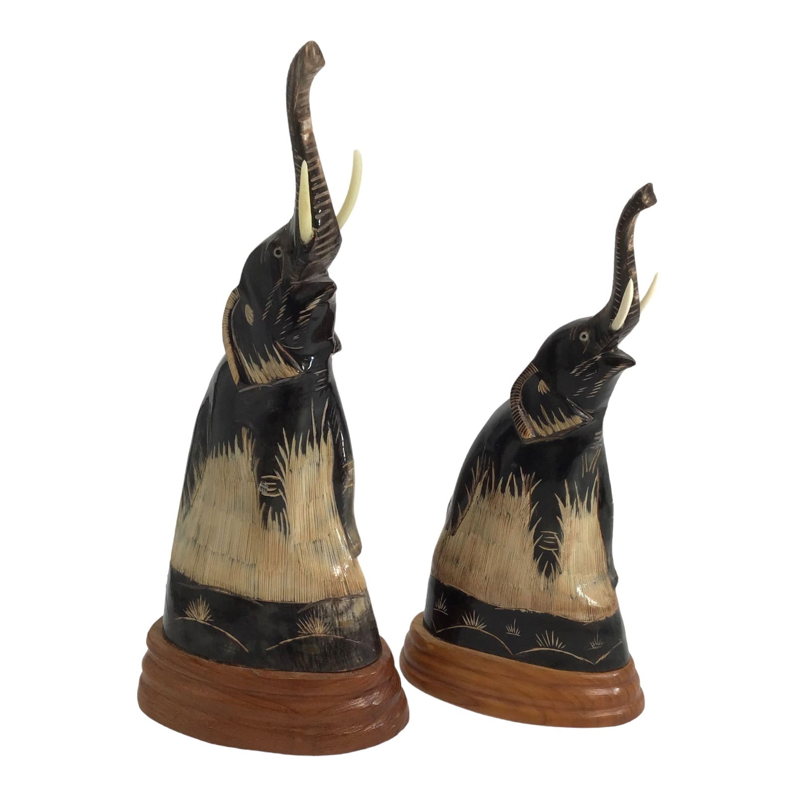 Pair of Hand Carved Horn Elephant Sculptures (1 of 11)