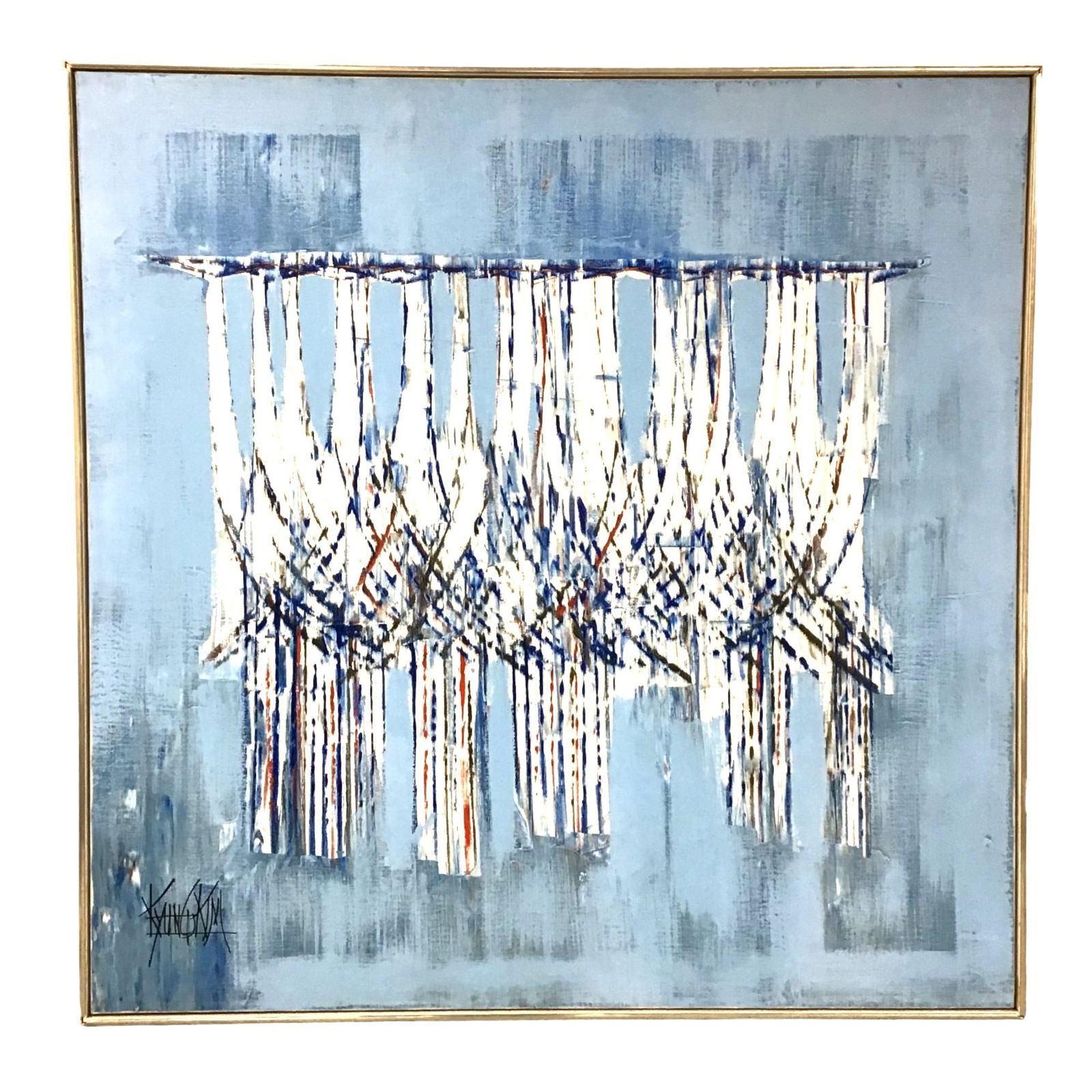 Kyung Kim (Korean, 1922 - 1965) Signed Oil on Canvas Abstract Art (1 of 4)