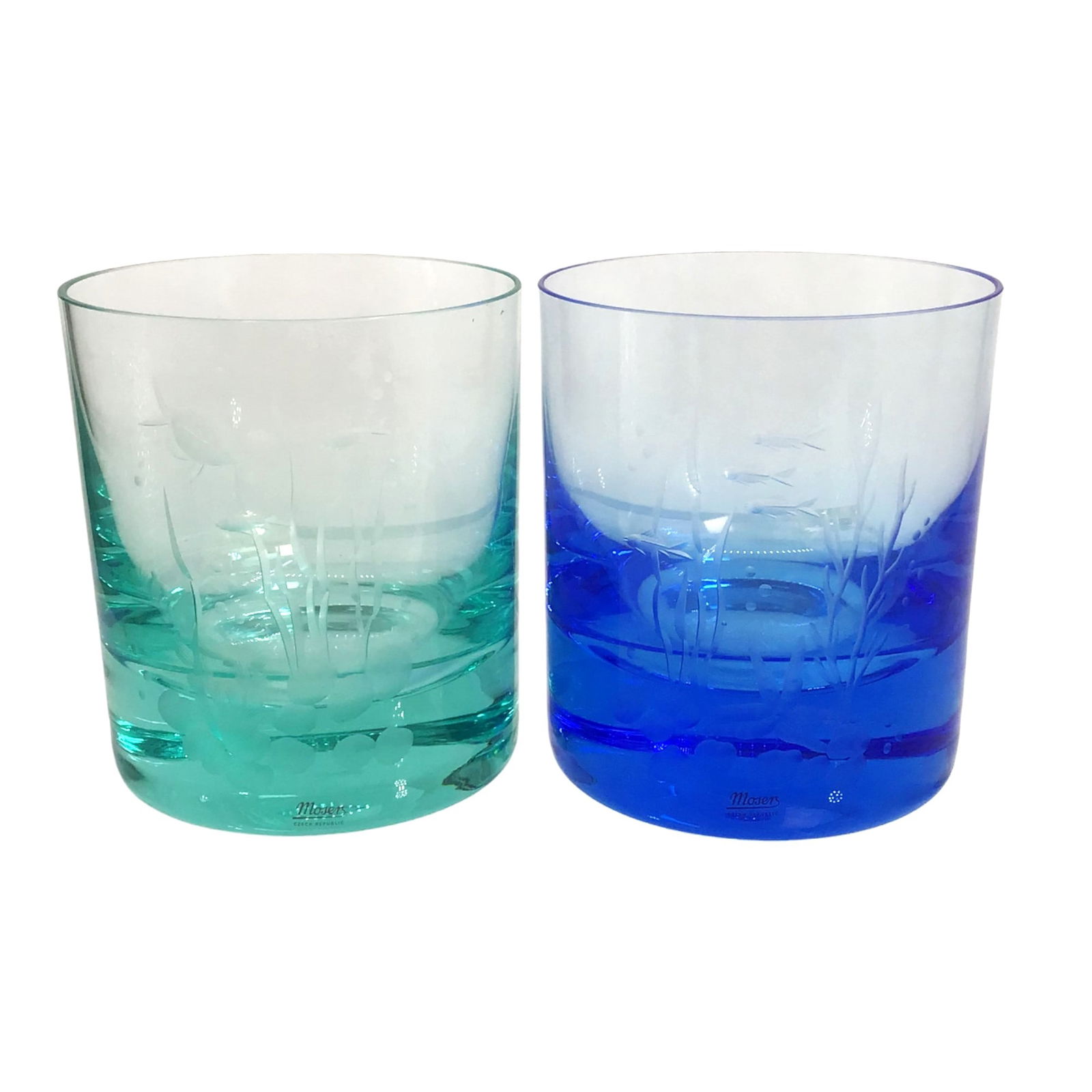 Pair Moser Double Old Fashioned Engraving The Sea Life 12.5 oz. Glasses (1 of 6)