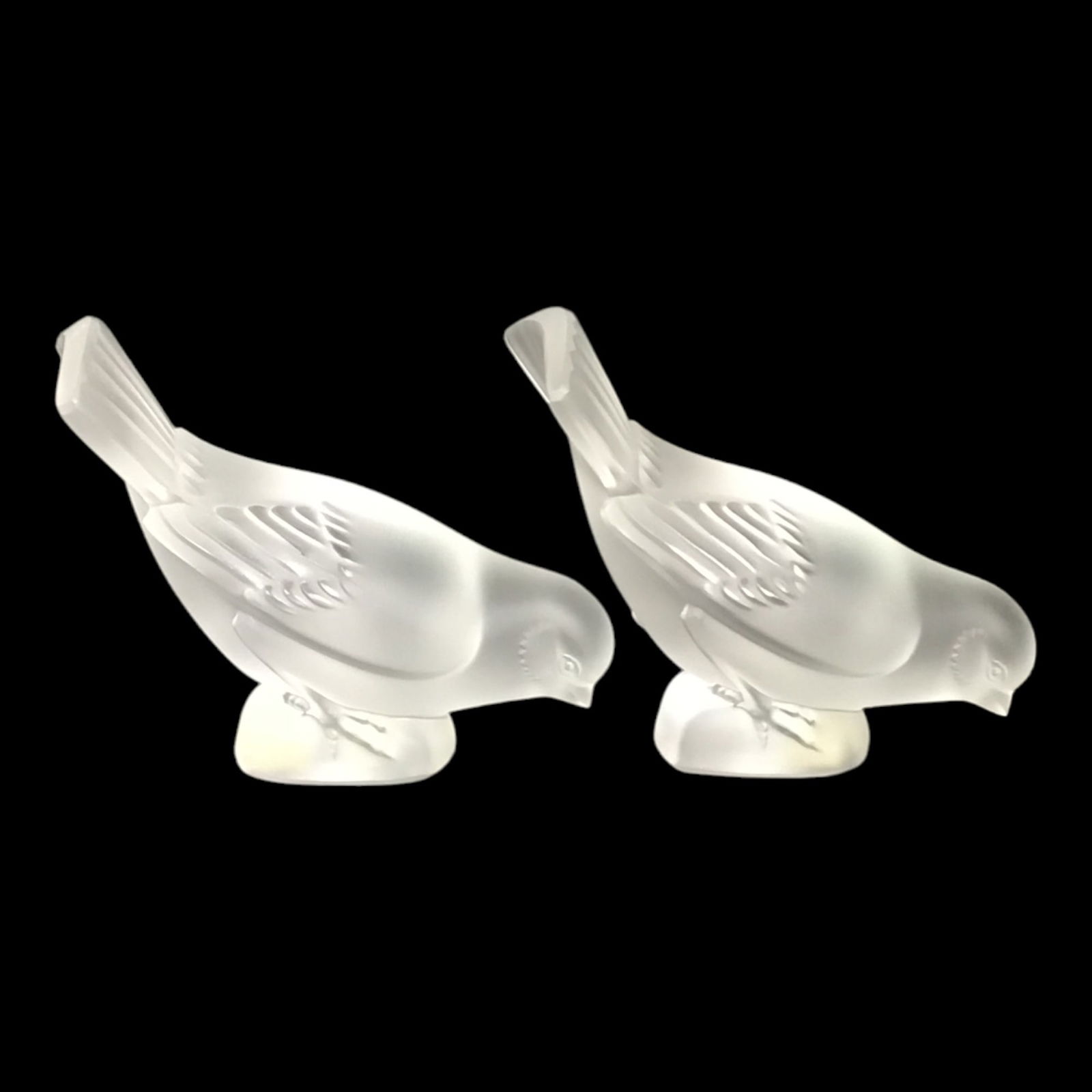 Pair Lalique Sparrow Frosted Paperweights (1 of 6)