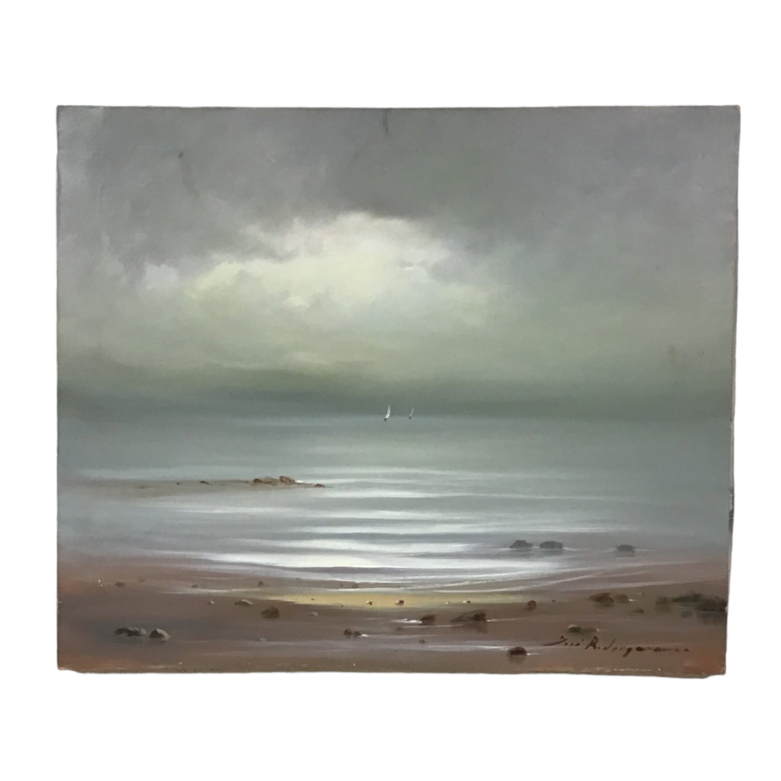 Jose Rodriguez (Spain) Signed Oil on Canvas: Jose Rodriguez (Spain) Signed Oil on Canvas depicting a beach. IMPORTANT: NO In-House Shipping, Please read our shipping terms for provider.