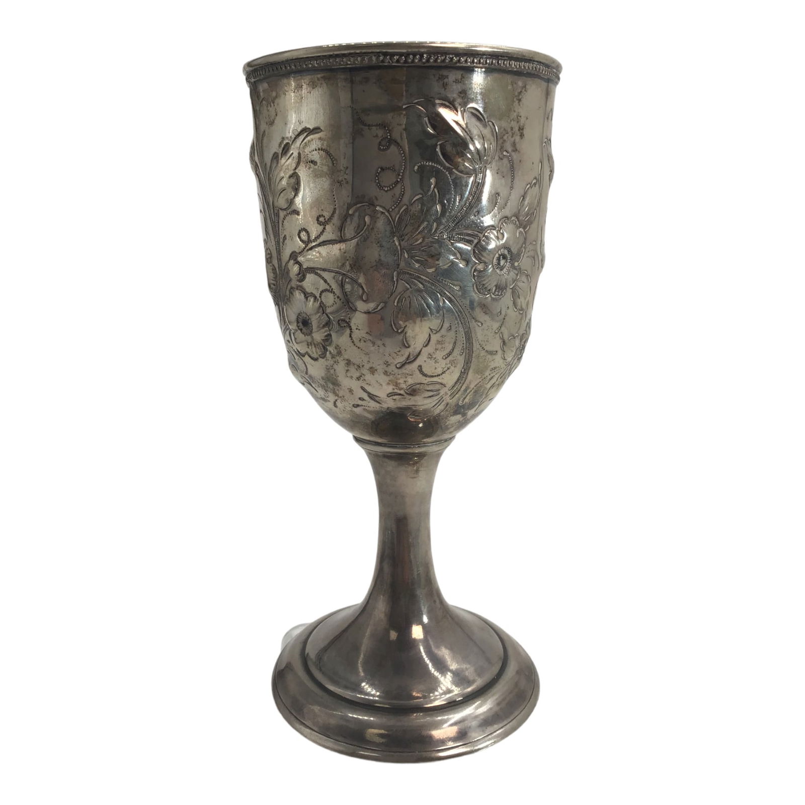 Coin Silver 1864 Wine Goblet: Coin Silver Wine Goblet, 'NOC' monogram and dated Jan. 1st 1864. IMPORTANT: NO In-House Shipping, Please read our shipping terms for provider.