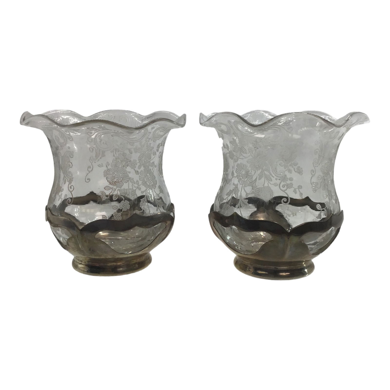 Early 1900's Sheffield Silver Co. (American) Sterling Silver Cased Ruffled Rim Glass Vessel Pair (1 of 7)