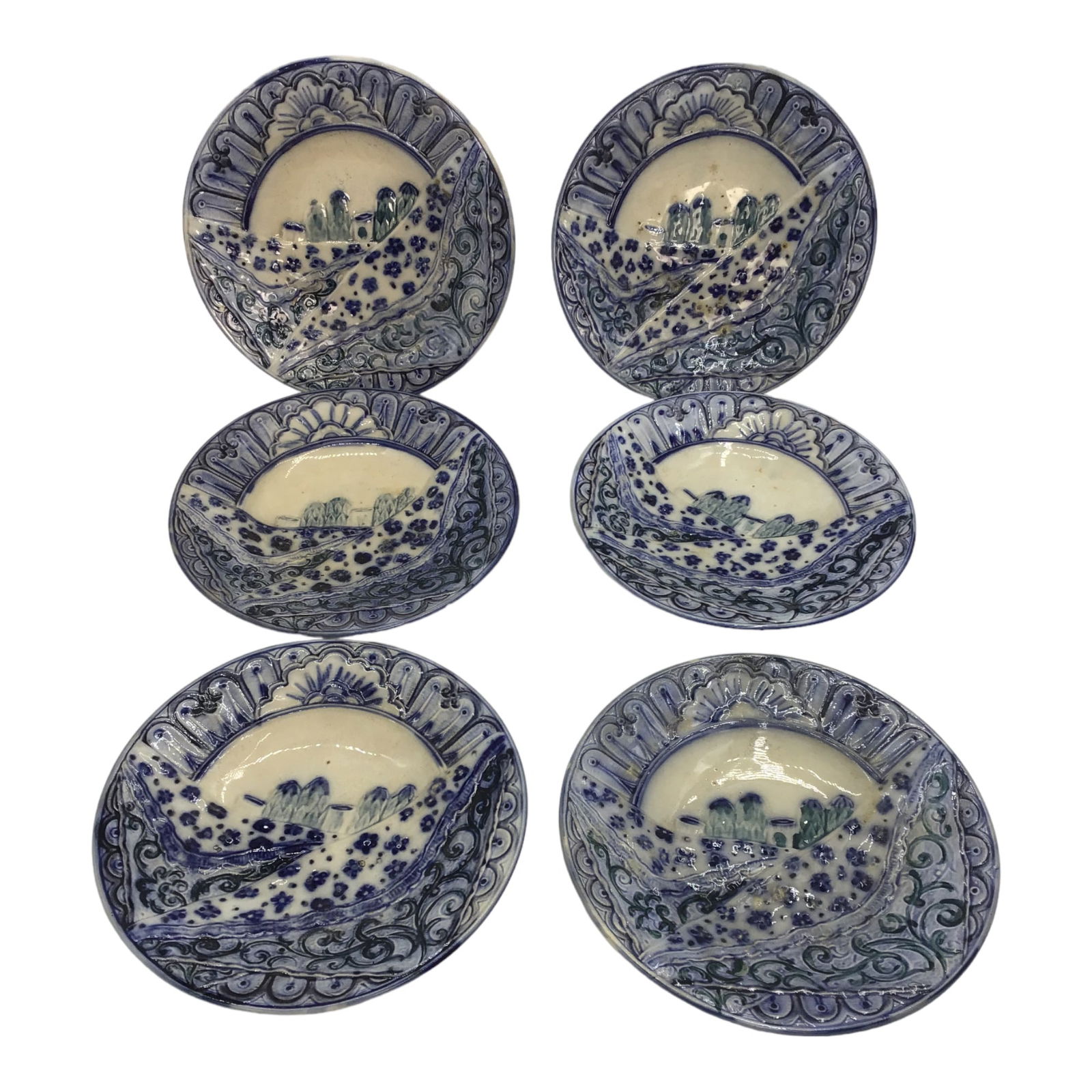 Set of 6 Asian Porcelain Blue and White Plate/Bowls (1 of 8)