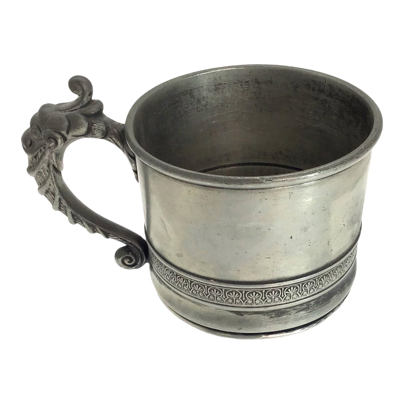 ROGERS, SMITH & CO, Meriden, CT (1877-1904) Quadruple Silverplate Baby Child's Cup: ROGERS, SMITH & CO, Meriden, CT (1877-1904) Quadruple Silver Plate Baby Child's Cup with ornate design and smiling bearded cup handle. IMPORTANT: NO In-House Shipping, Please read our shipping terms f