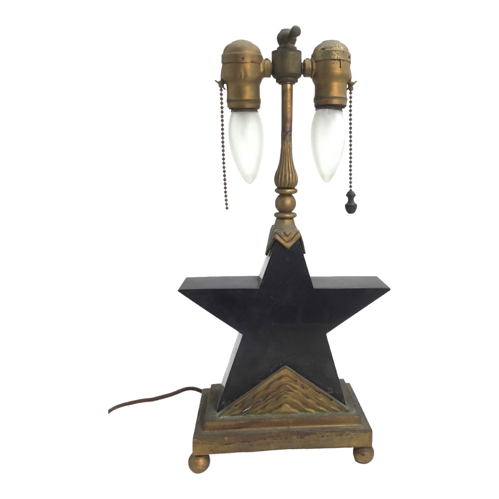 Crest Art Deco Star Shaped Bronze Lamp: Crest Lighting Company Art Deco Black Star Shaped with Bronze hardware Lamp. IMPORTANT: NO In-House Shipping, Please read our shipping terms for provider.