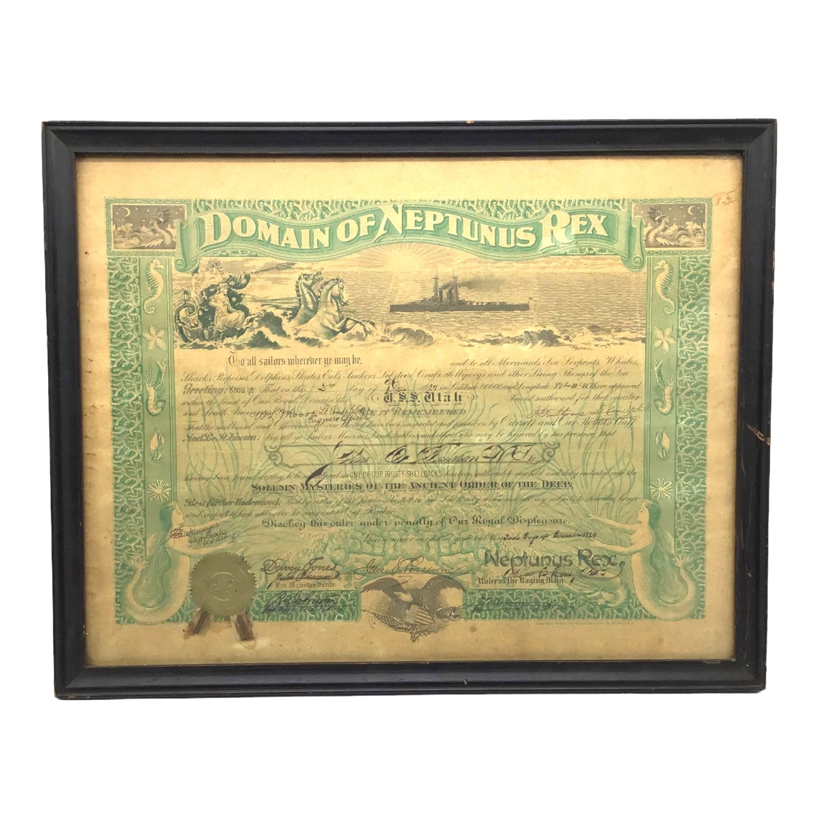 Domain of Neptunus Rex for USS Utah Dreadnought Battleship: This Domain of Neptunus Rex is for in USS Utah, in late 1941, the ship was in Pearl Harbor. She was in port on the morning of 7 December, and in the first minutes of the Japanese attack on Pearl Harbo