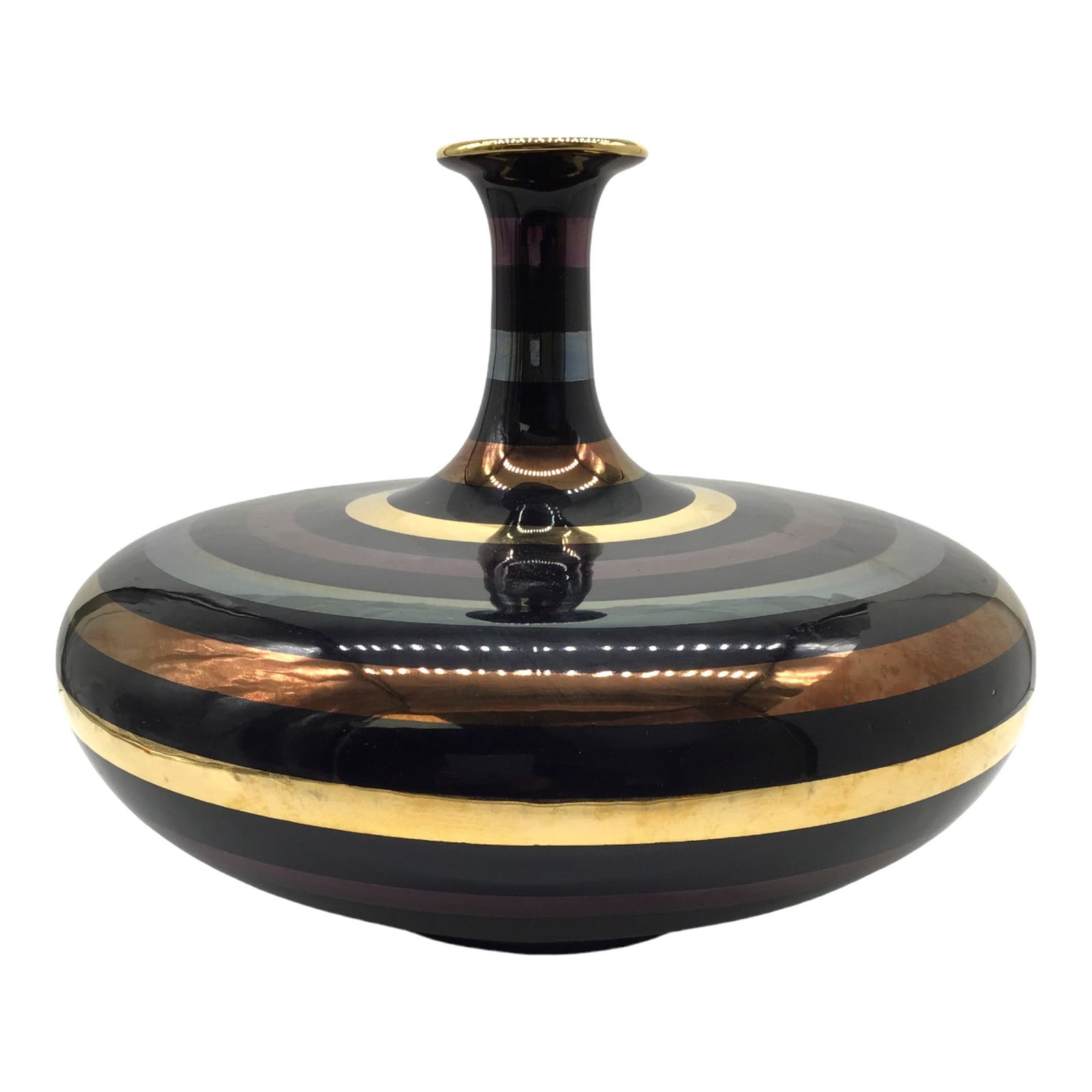 Yapacunchi Ceramica Copper Gold Silver and Black Vase with Gold Trim (1 of 5)