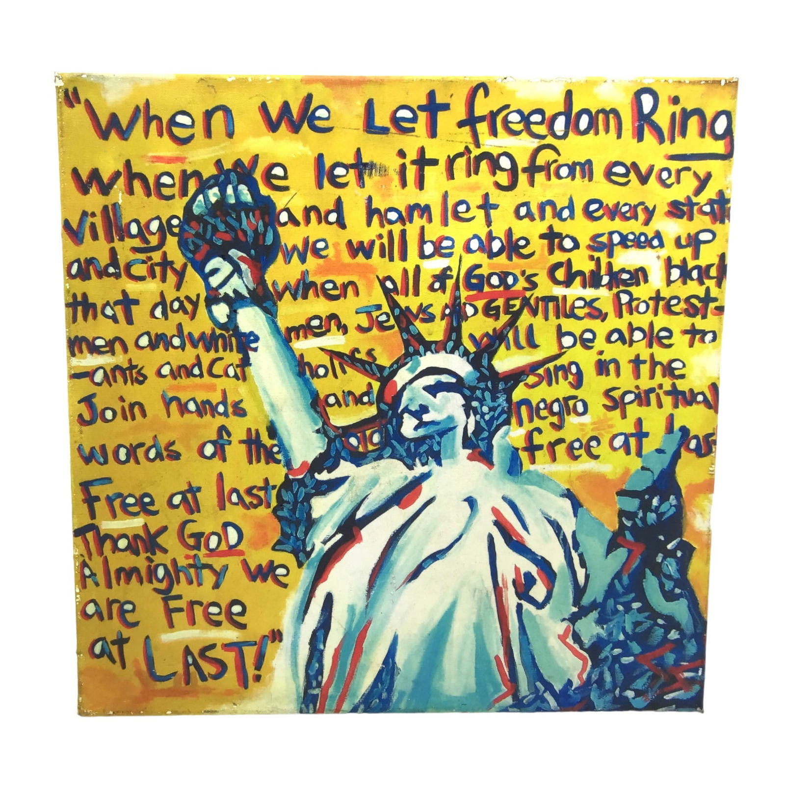 Phil Fung (Miami, American) Signed Numbered and Dated Print on Canvas: Phil Fung (Miami, American) Signed 12/250 and 2008 Print on Canvas of statue of liberty with part of Dr. Martin Luther King Speech. IMPORTANT: NO In-House Shipping, Please read our shipping terms for