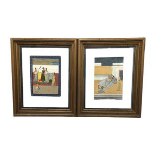 Pair Mughal Paintings: Pair Mughal Paintings.Mughal painting is a style of painting on paper confined to miniatures either as book illustrations or as single works to be kept in albums, from the territory of the Mughal