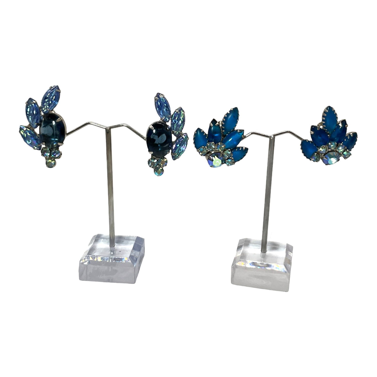 Vintage Blue Rhinestones Clip on Earrings Lot of 2 Pairs (1 of 2)