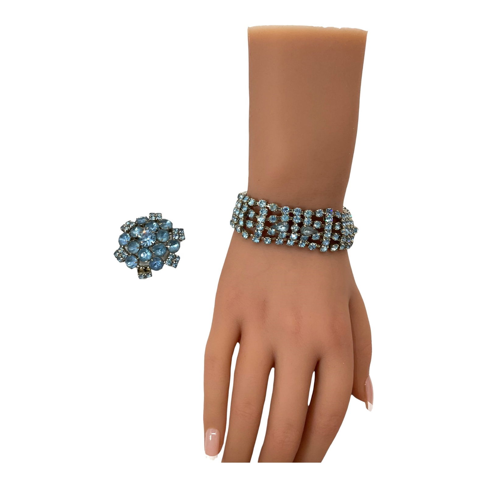 Vintage Blue Rhinestones Bracelet And Brooch Set (1 of 3)