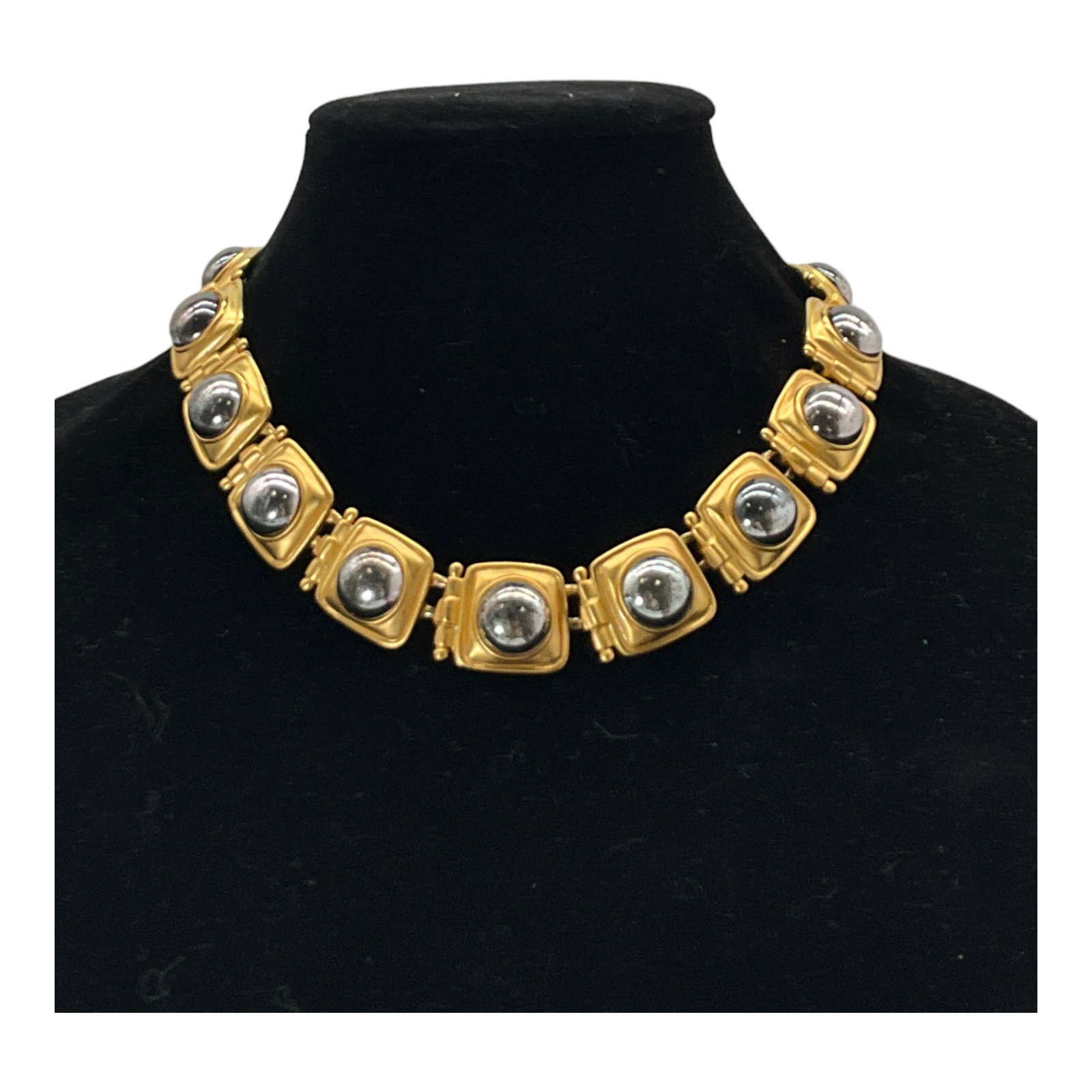 Vintage Anne Klein Paneled Necklace two toned: Vintage Anne Klein Gold and Silver Paneled Necklace. Approx. 18 inches long x .75 inches wide.