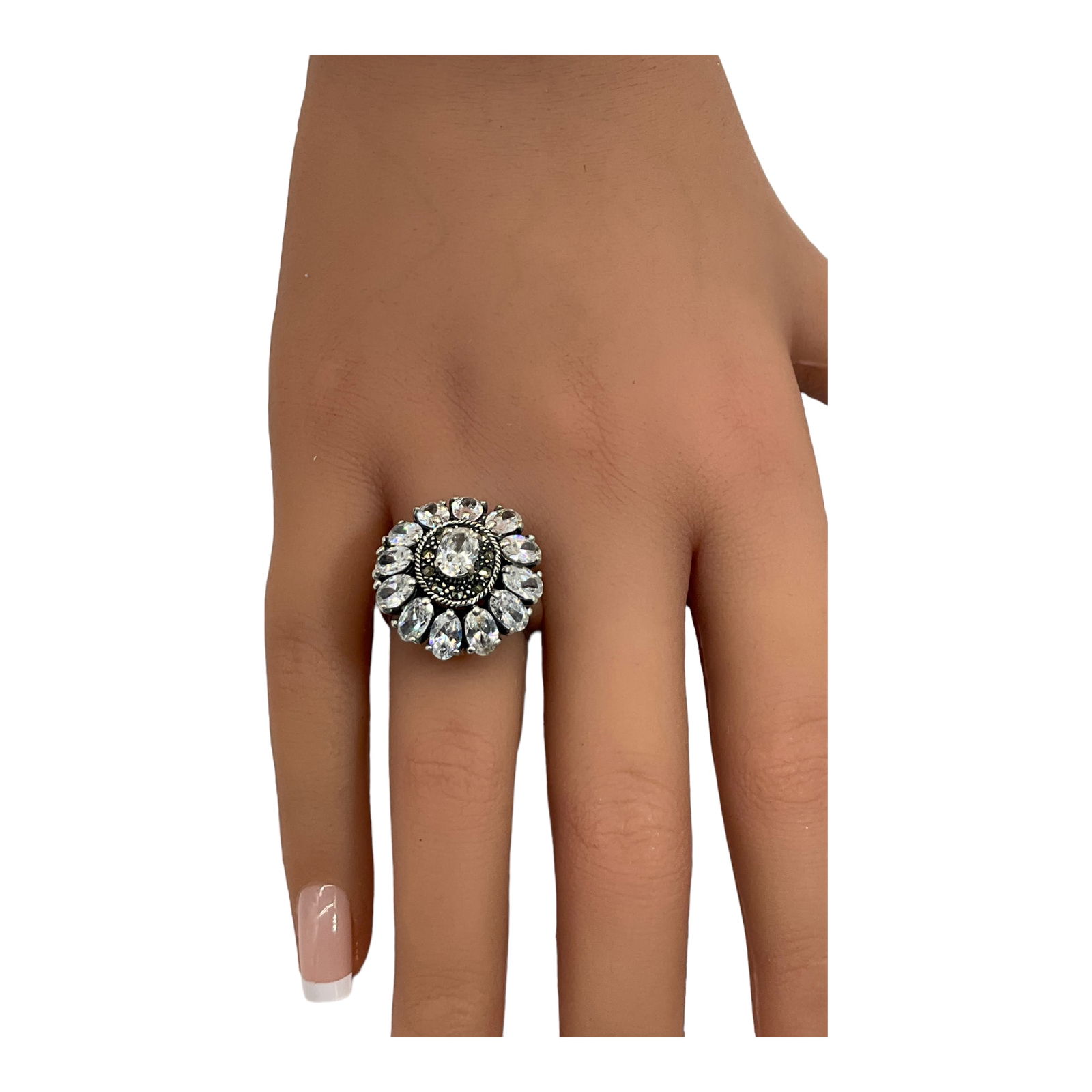 Vintage Sterling Silver Cocktail Ring Sz. 7.5 Signed (1 of 3)